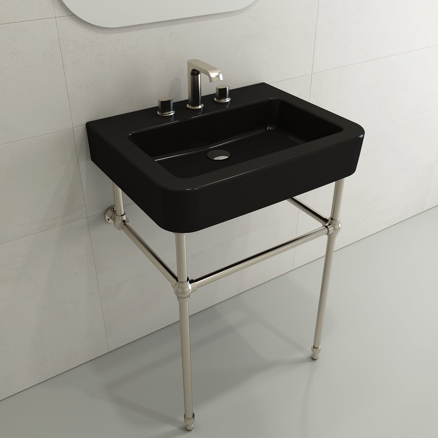 Alternate Image for BOCCHI Parma 26" Rectangle Wallmount Fireclay Bathroom Sink, Matte Black, 3 Faucet Hole, 1123-004-0127