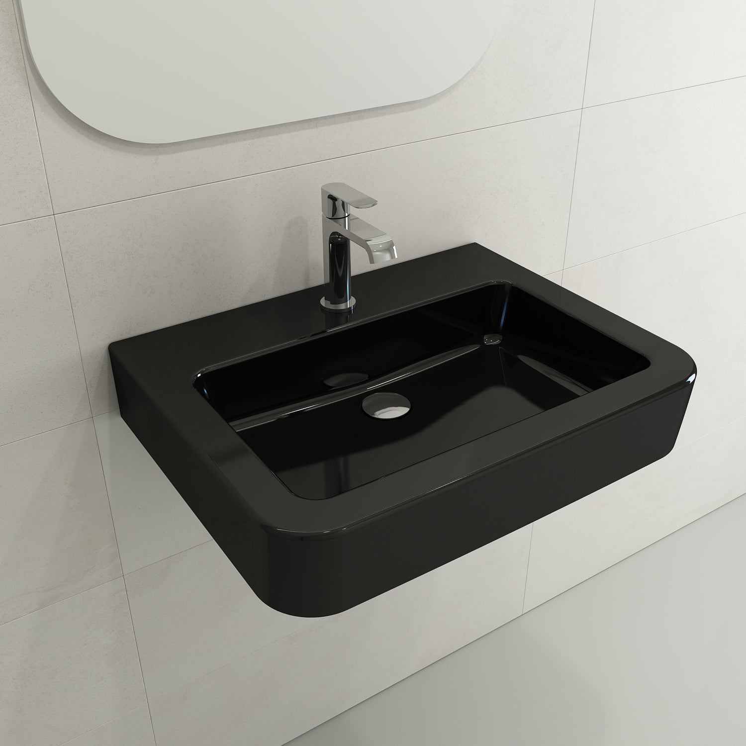 Alternate Image for BOCCHI Parma 26" Rectangle Wallmount Fireclay Bathroom Sink, Black, Single Faucet Hole, 1123-005-0126