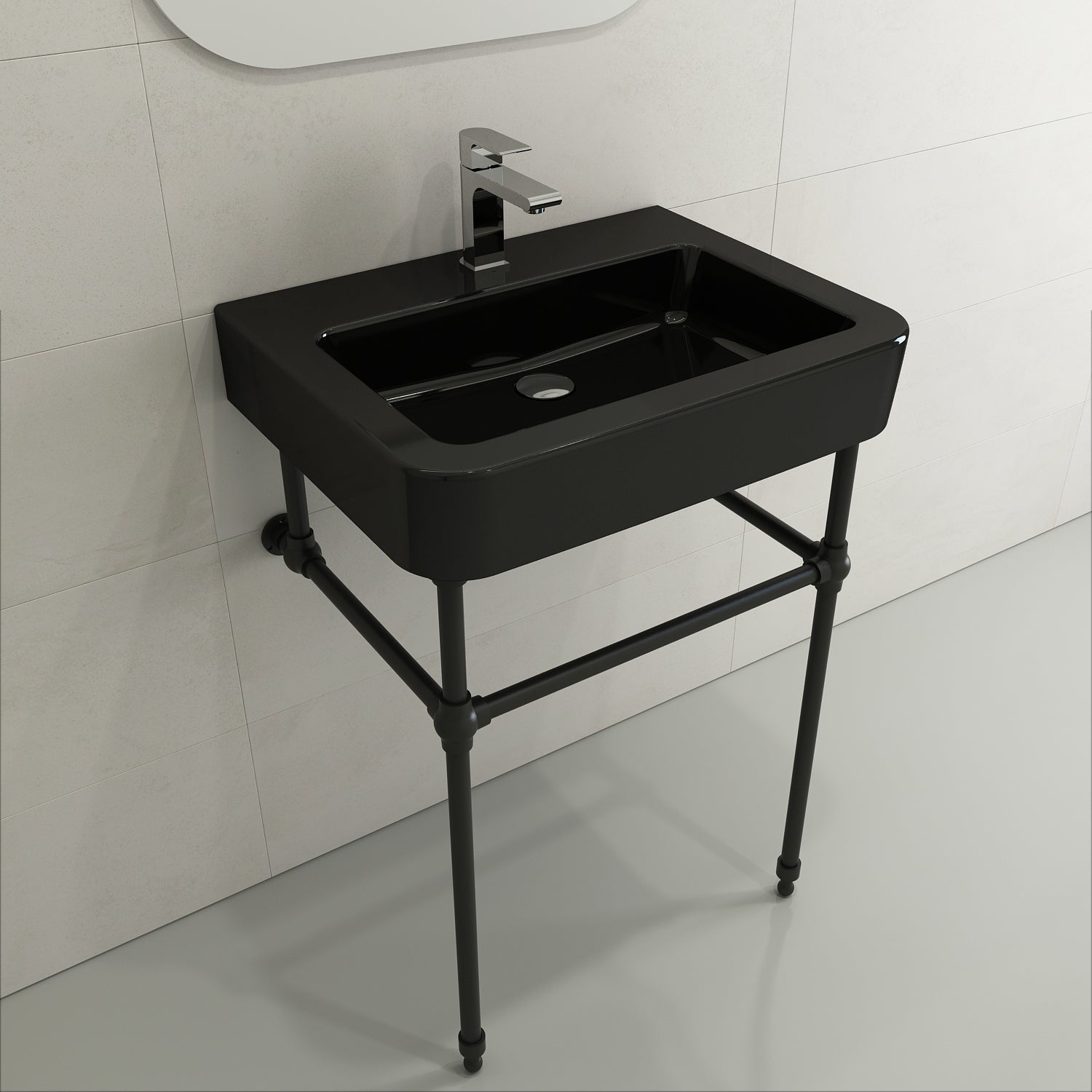 Alternate Image for BOCCHI Parma 26" Rectangle Wallmount Fireclay Bathroom Sink, Black, Single Faucet Hole, 1123-005-0126