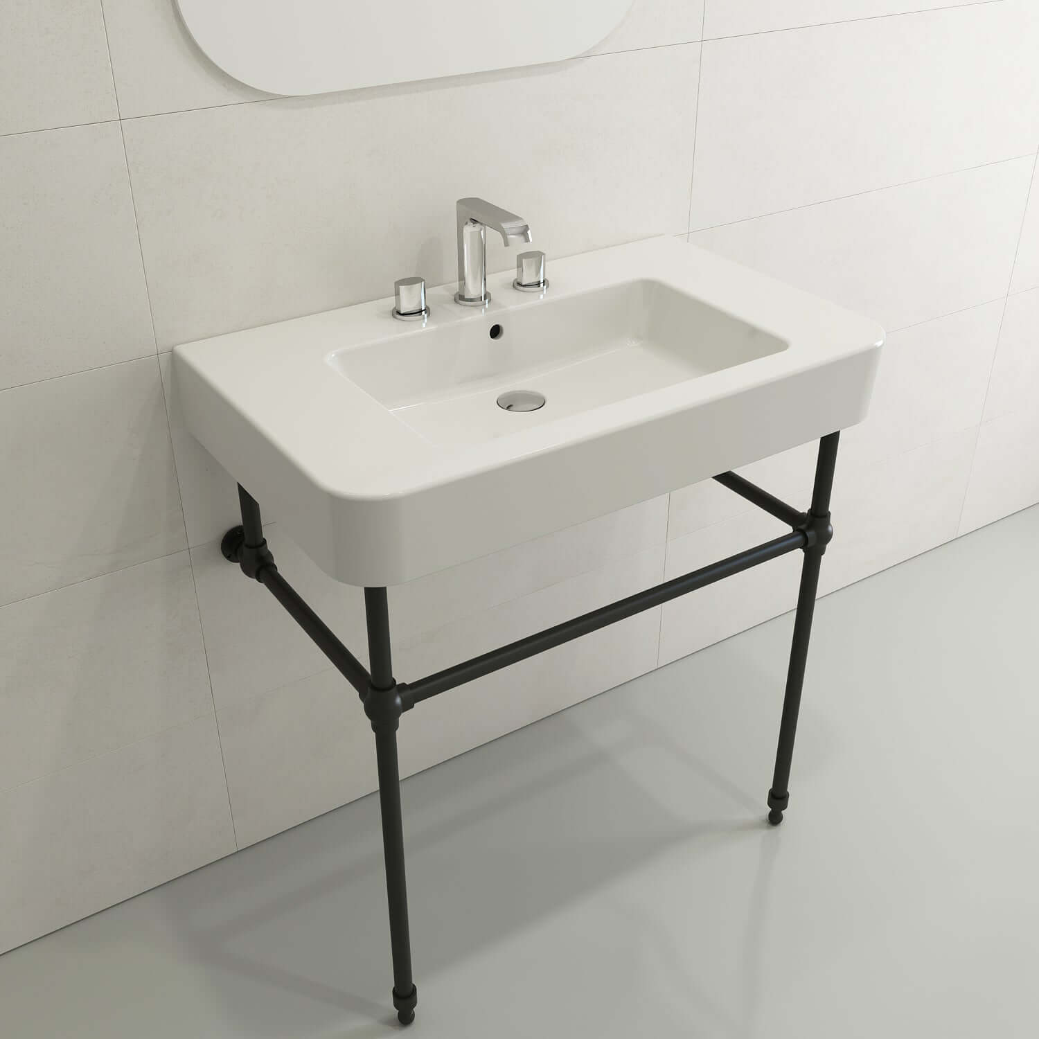 Alternate Image for BOCCHI Parma 34" Rectangle Wallmount Fireclay Bathroom Sink, White, 3 Faucet Hole, 1124-001-0127