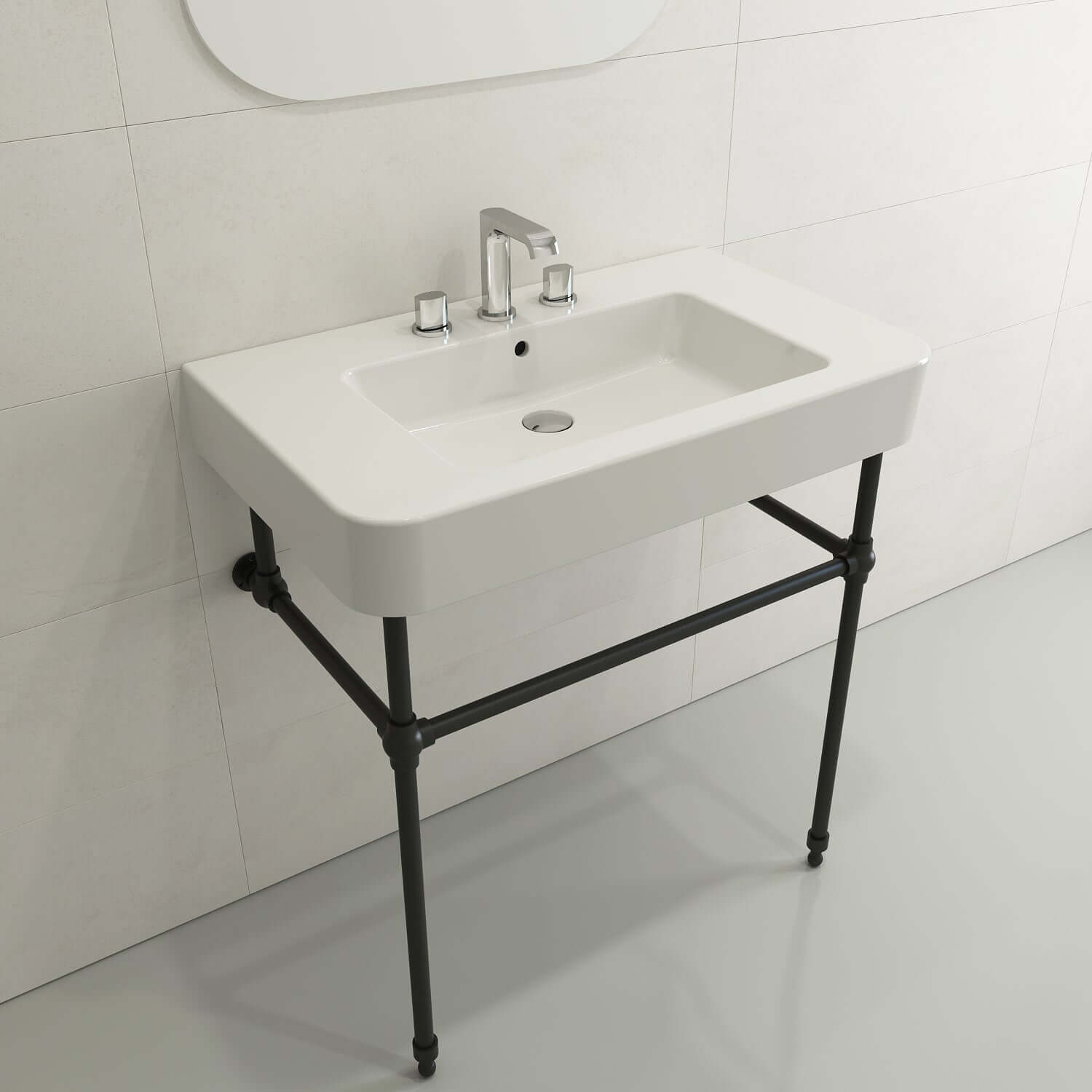 Alternate Image for BOCCHI Parma 34" Rectangle Wallmount Fireclay Bathroom Sink, White, 3 Faucet Hole, 1124-001-0127
