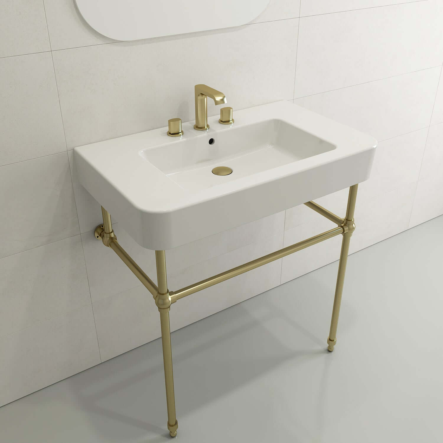 Alternate Image for BOCCHI Parma 34" Rectangle Wallmount Fireclay Bathroom Sink, White, 3 Faucet Hole, 1124-001-0127