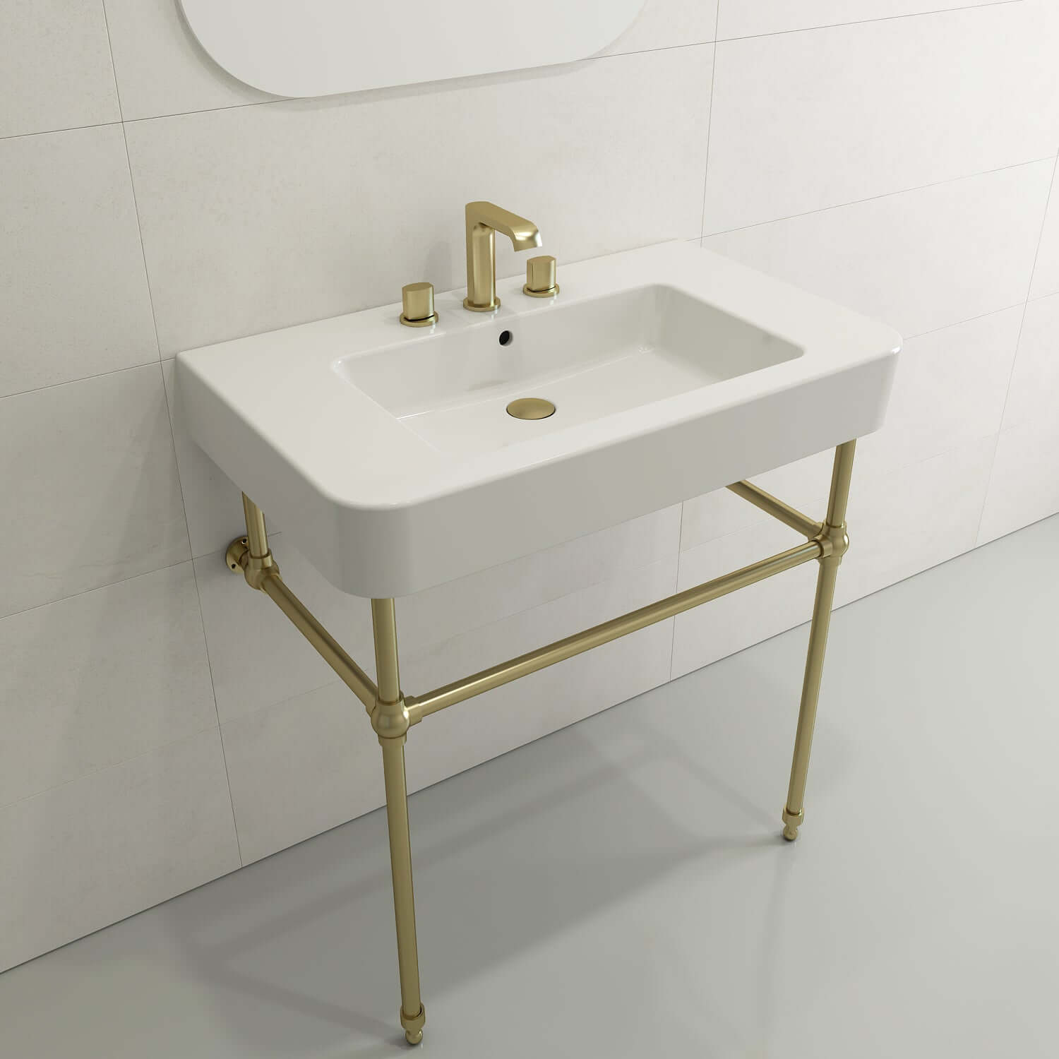 Alternate Image for BOCCHI Parma 34" Rectangle Wallmount Fireclay Bathroom Sink, White, 3 Faucet Hole, 1124-001-0127