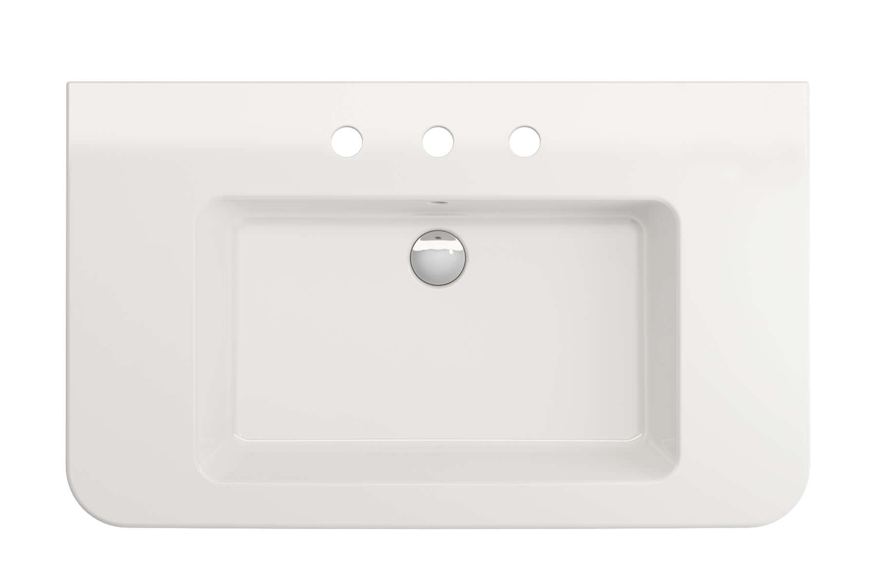 Alternate Image for BOCCHI Parma 34" Rectangle Wallmount Fireclay Bathroom Sink, White, 3 Faucet Hole, 1124-001-0127