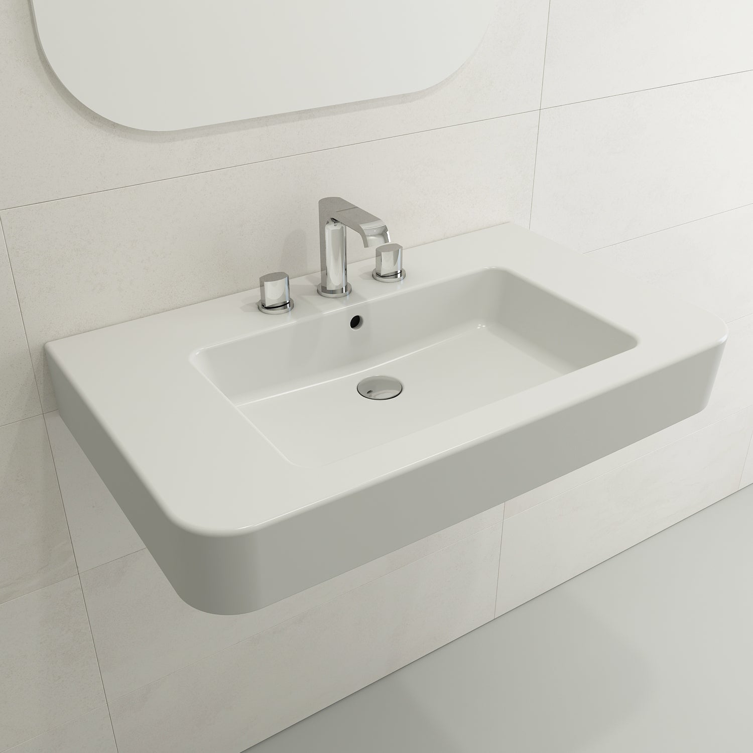 Alternate Image for BOCCHI Parma 34" Rectangle Wallmount Fireclay Bathroom Sink, Matte White, 3 Faucet Hole, 1124-002-0127
