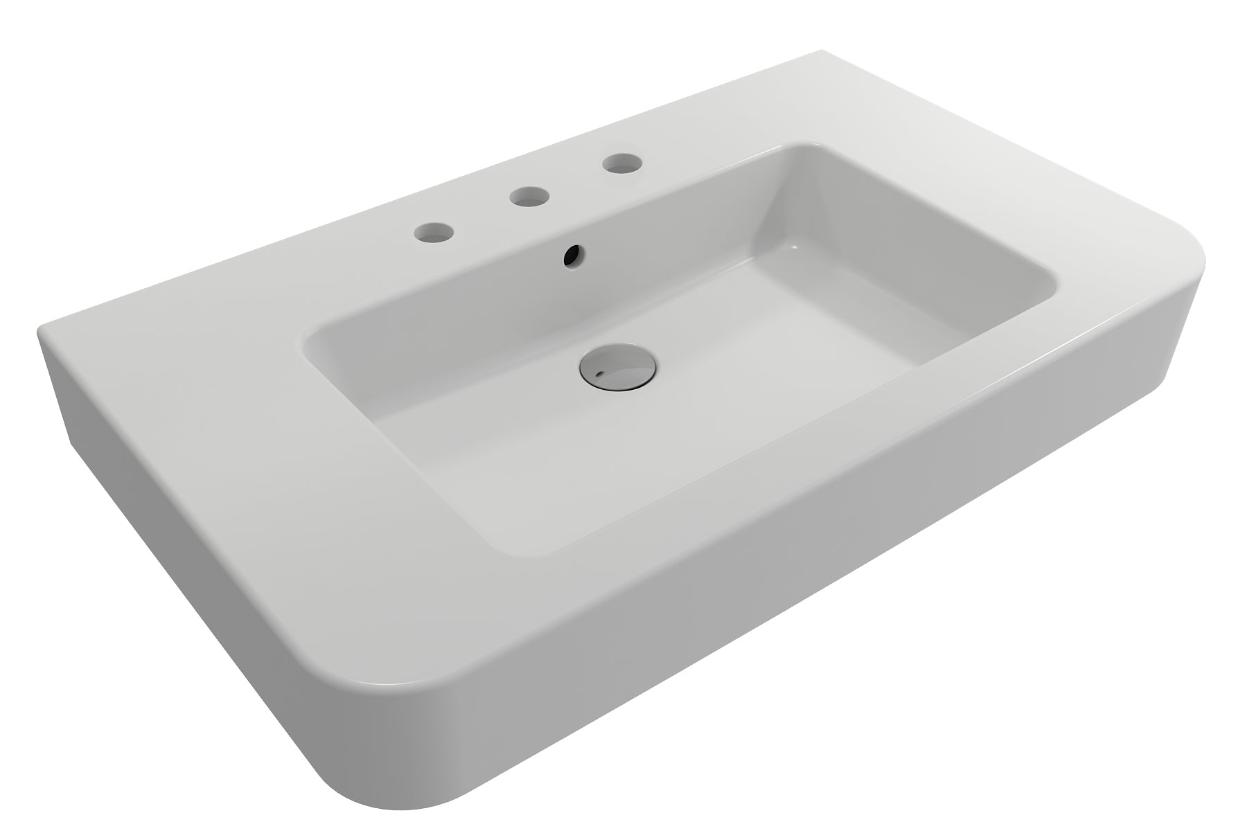 Alternate Image for BOCCHI Parma 34" Rectangle Wallmount Fireclay Bathroom Sink, Matte White, 3 Faucet Hole, 1124-002-0127