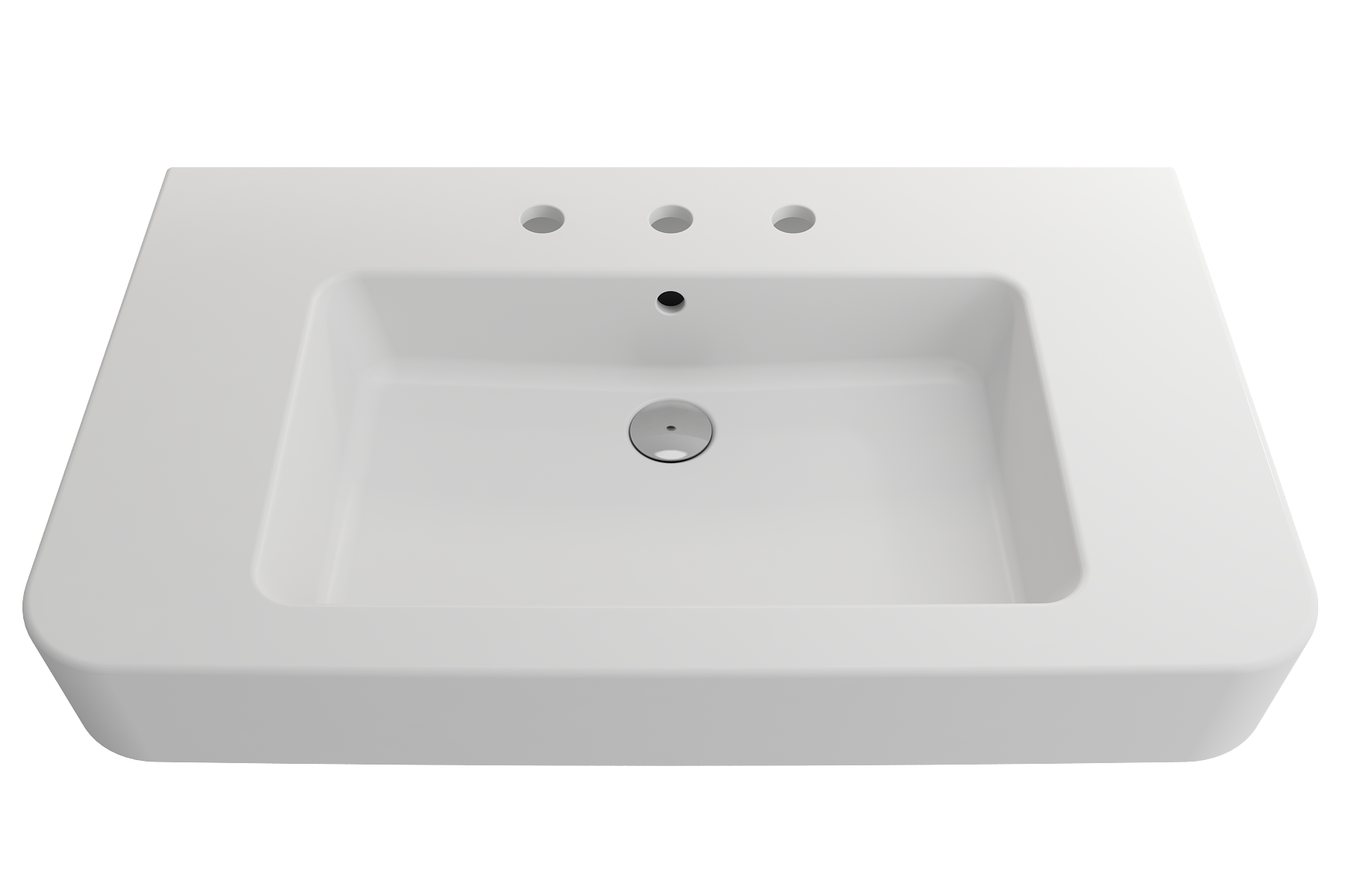 Alternate Image for BOCCHI Parma 34" Rectangle Wallmount Fireclay Bathroom Sink, Matte White, 3 Faucet Hole, 1124-002-0127