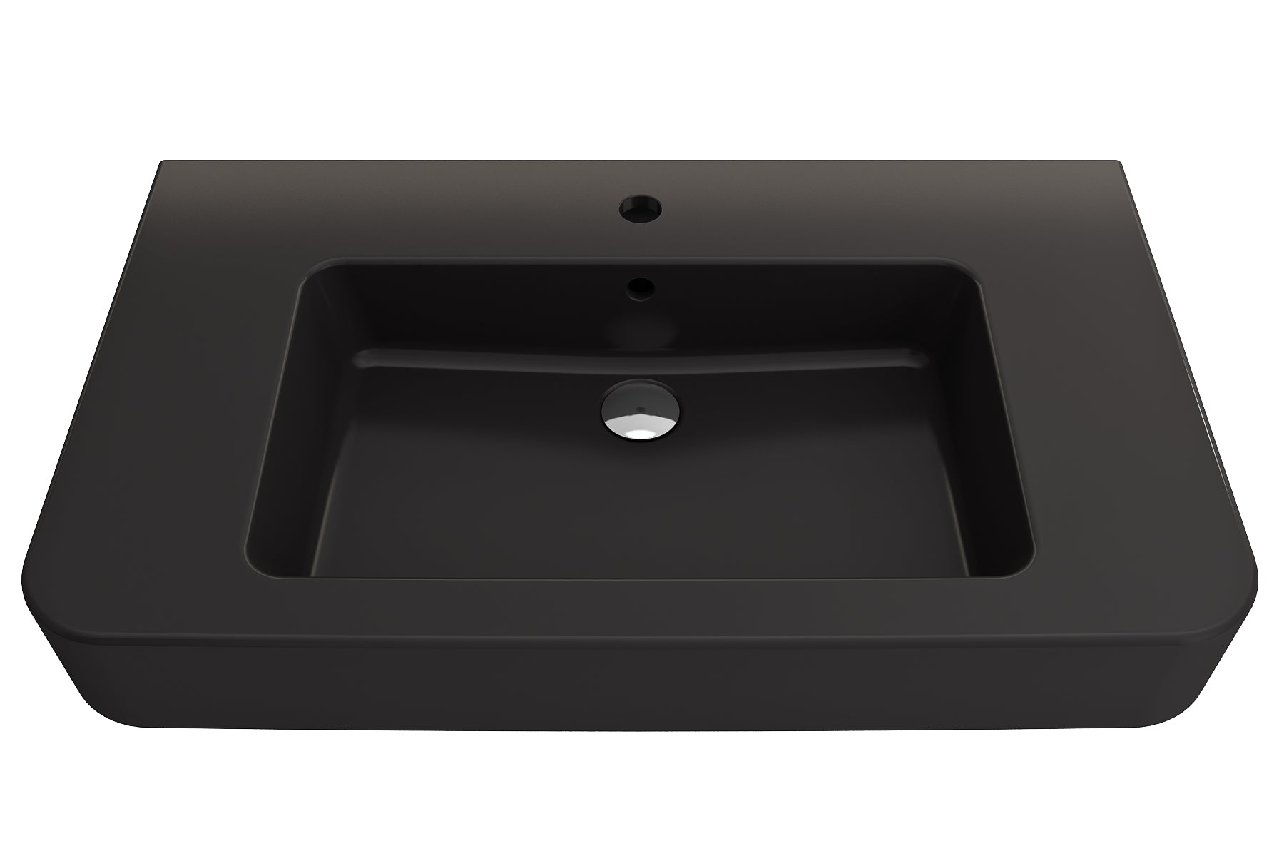 Alternate Image for BOCCHI Parma 34" Rectangle Wallmount Fireclay Bathroom Sink, Matte Black, Single Faucet Hole, 1124-004-0126