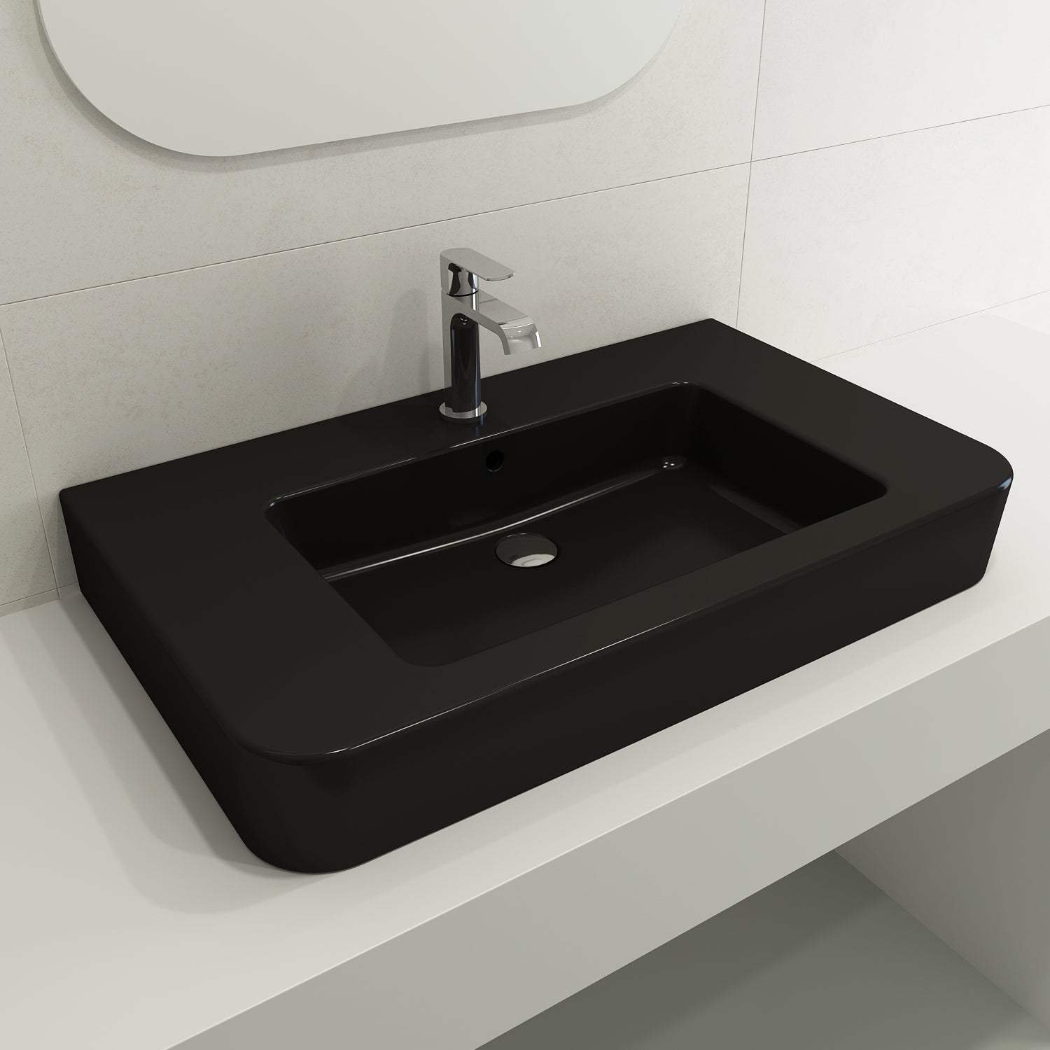 Alternate Image for BOCCHI Parma 34" Rectangle Wallmount Fireclay Bathroom Sink, Matte Black, Single Faucet Hole, 1124-004-0126