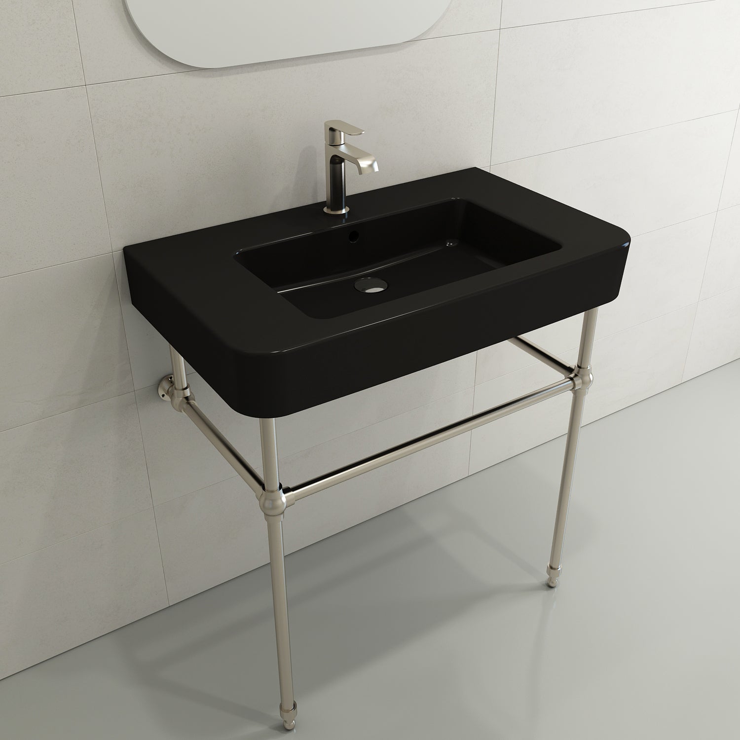 Alternate Image for BOCCHI Parma 34" Rectangle Wallmount Fireclay Bathroom Sink, Matte Black, Single Faucet Hole, 1124-004-0126