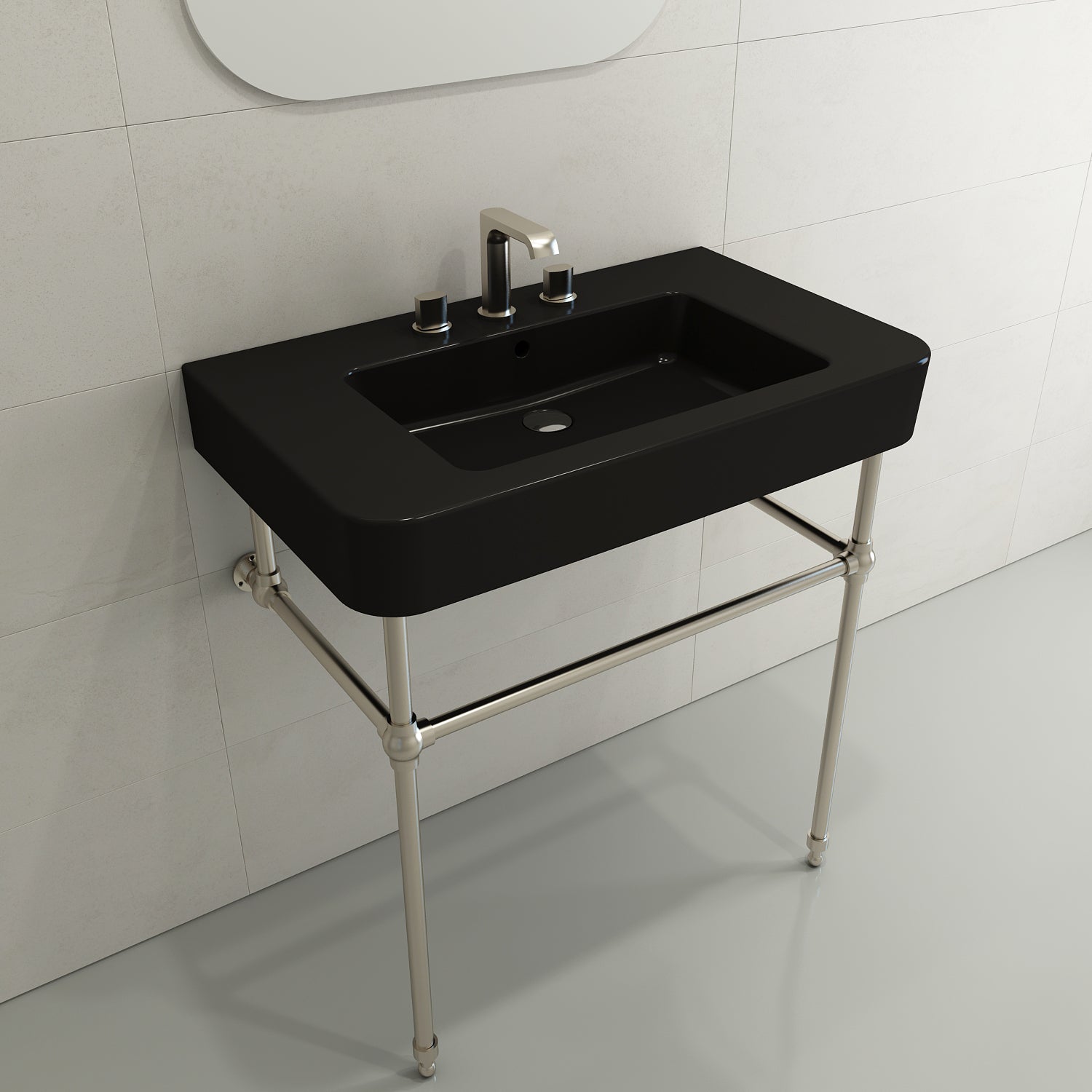 Alternate Image for BOCCHI Parma 34" Rectangle Wallmount Fireclay Bathroom Sink, Matte Black, 3 Faucet Hole, 1124-004-0127