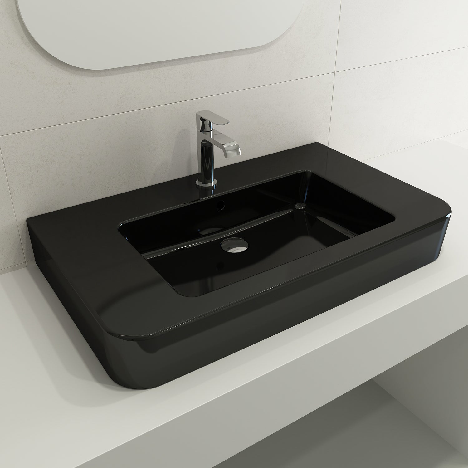 Alternate Image for BOCCHI Parma 34" Rectangle Wallmount Fireclay Bathroom Sink, Black, Single Faucet Hole, 1124-005-0126