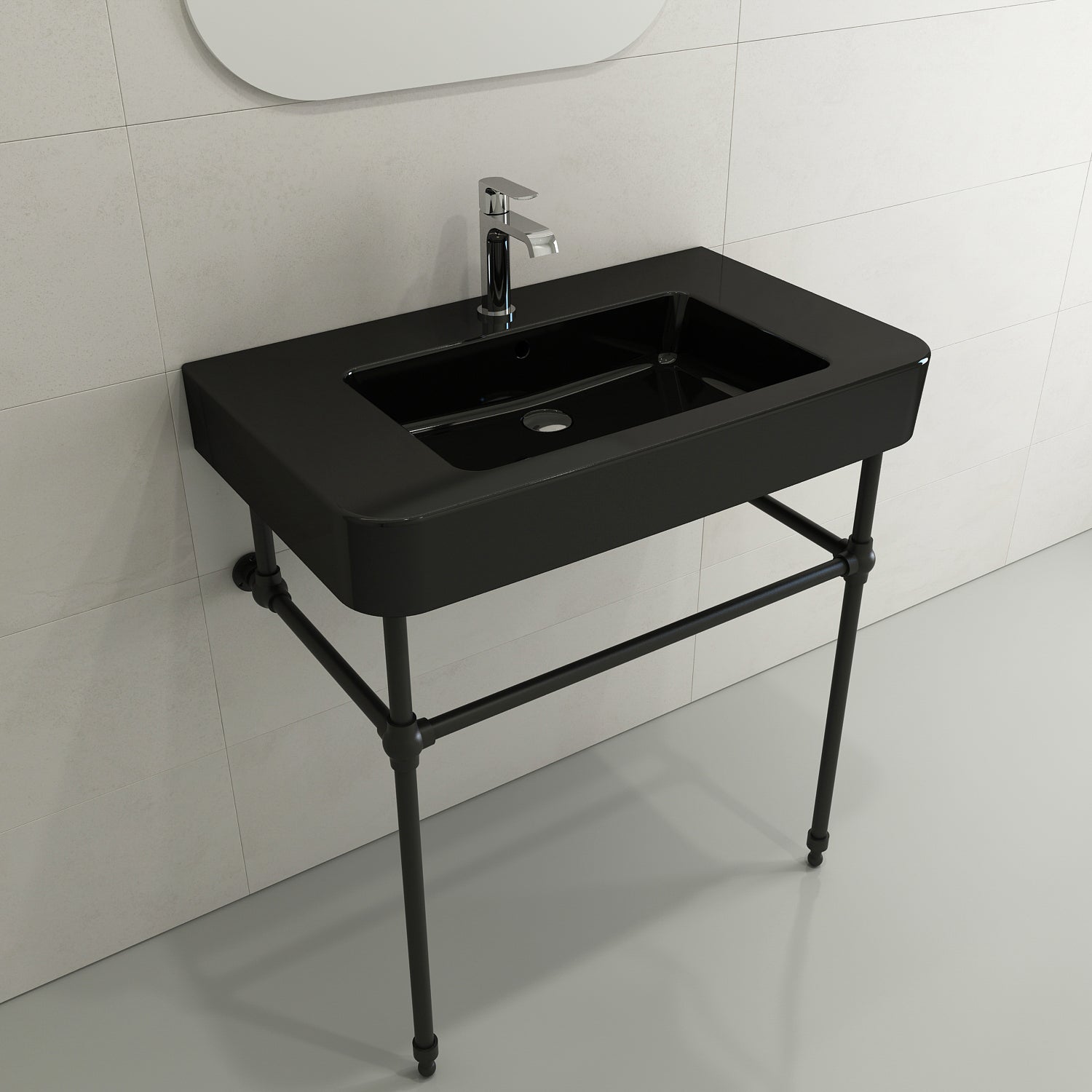 Alternate Image for BOCCHI Parma 34" Rectangle Wallmount Fireclay Bathroom Sink, Black, Single Faucet Hole, 1124-005-0126