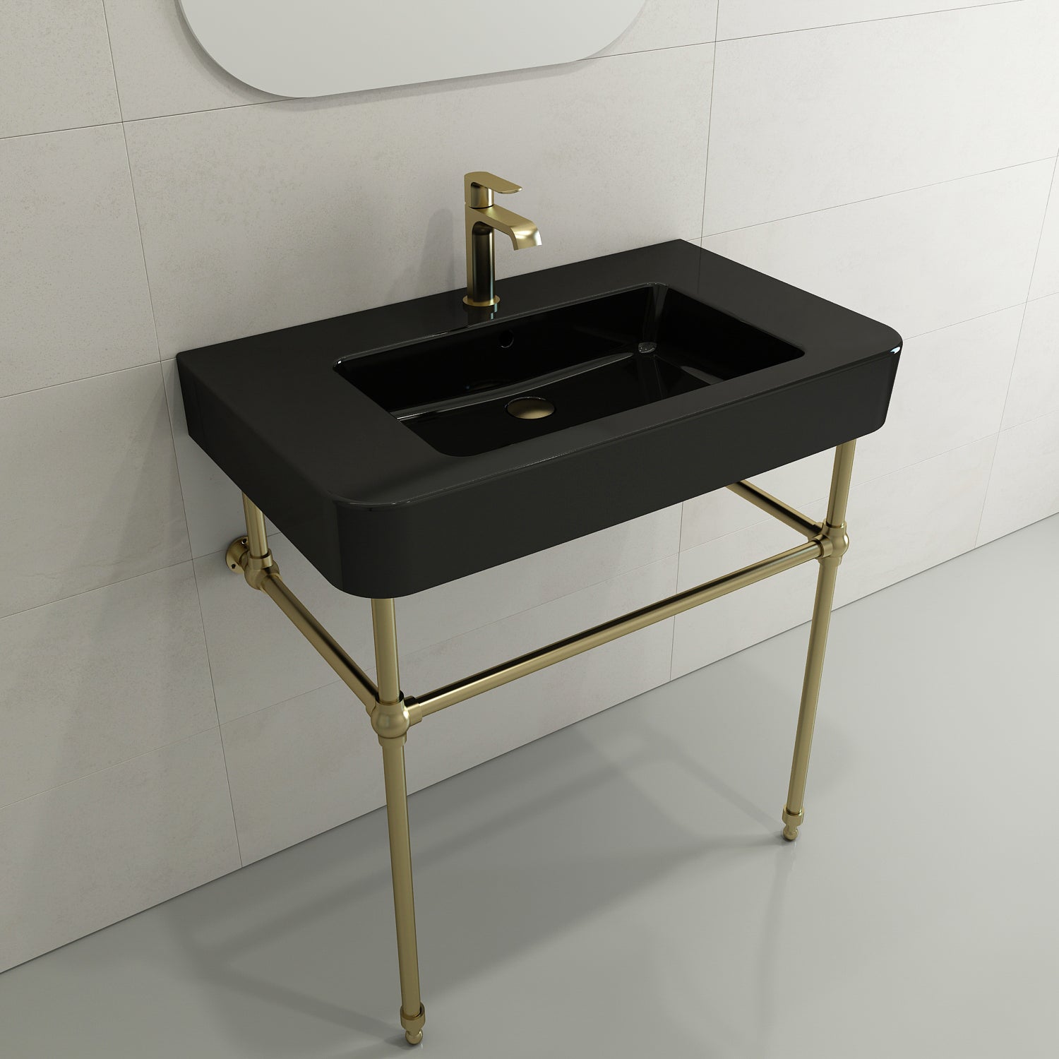 Alternate Image for BOCCHI Parma 34" Rectangle Wallmount Fireclay Bathroom Sink, Black, Single Faucet Hole, 1124-005-0126