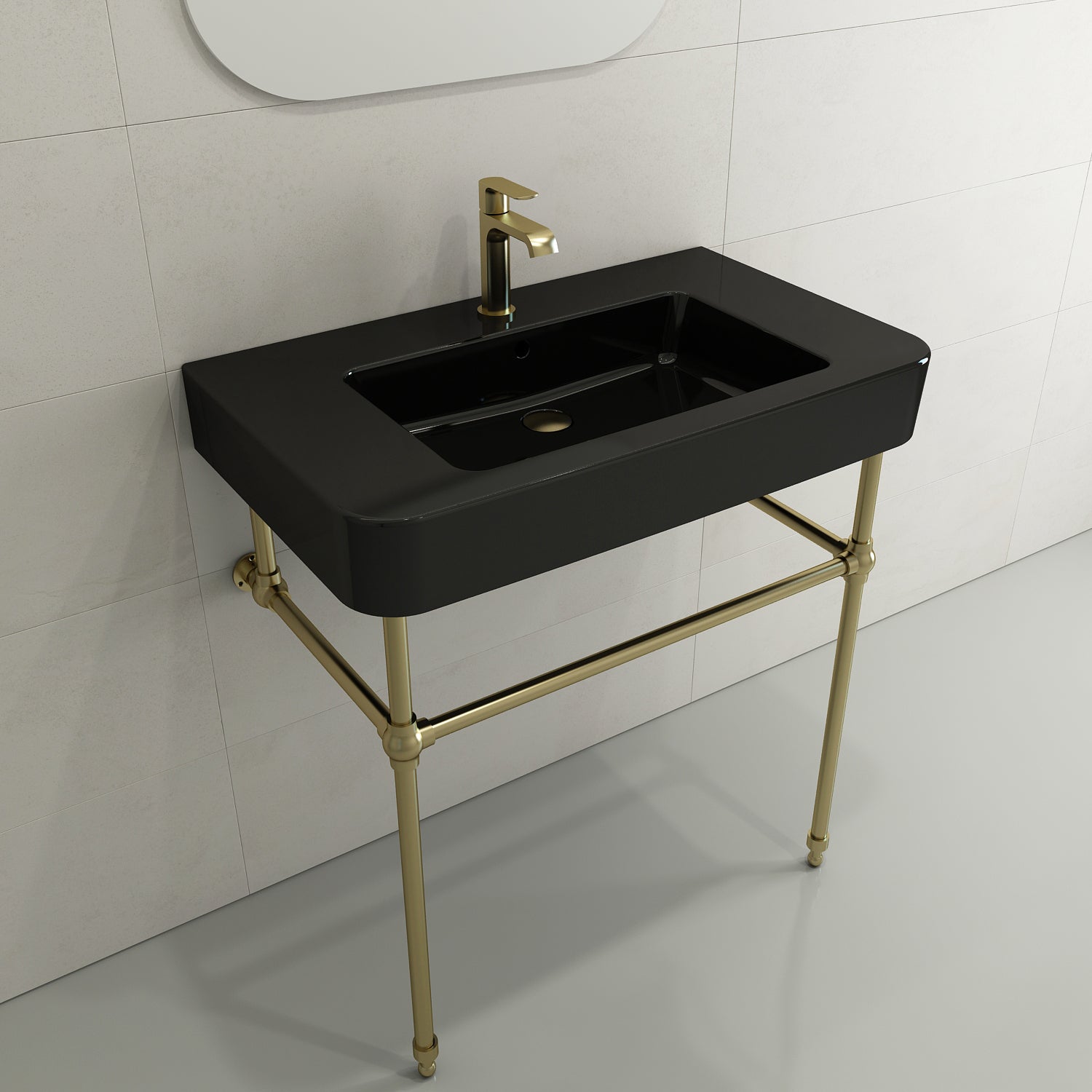 Alternate Image for BOCCHI Parma 34" Rectangle Wallmount Fireclay Bathroom Sink, Black, Single Faucet Hole, 1124-005-0126