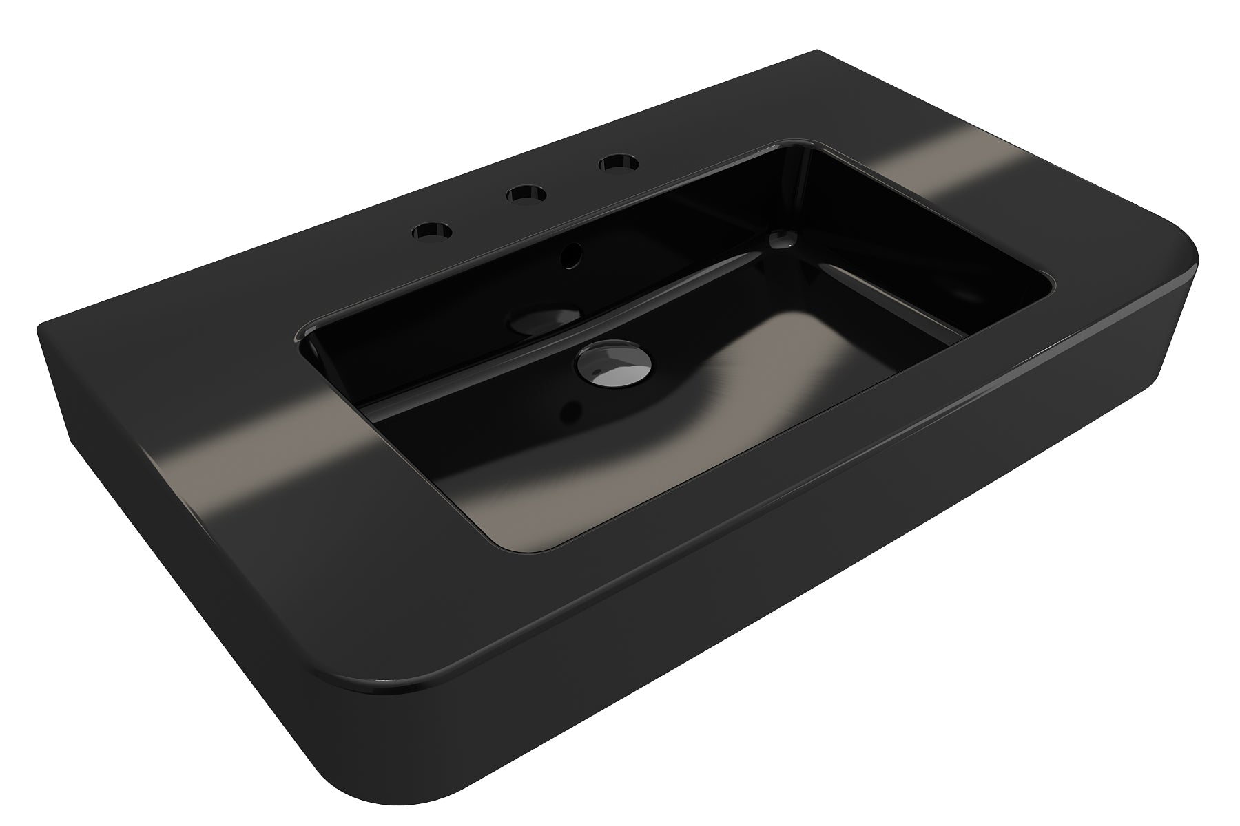 Alternate Image for BOCCHI Parma 34" Rectangle Wallmount Fireclay Bathroom Sink, Black, 3 Faucet Hole, 1124-005-0127