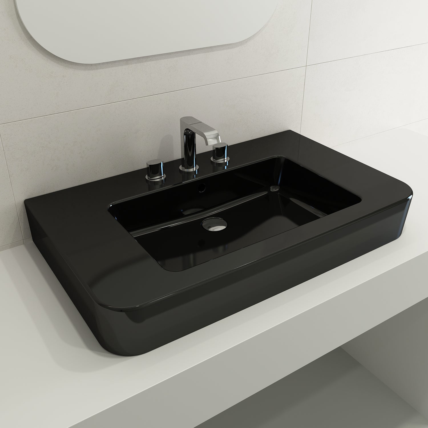 Alternate Image for BOCCHI Parma 34" Rectangle Wallmount Fireclay Bathroom Sink, Black, 3 Faucet Hole, 1124-005-0127