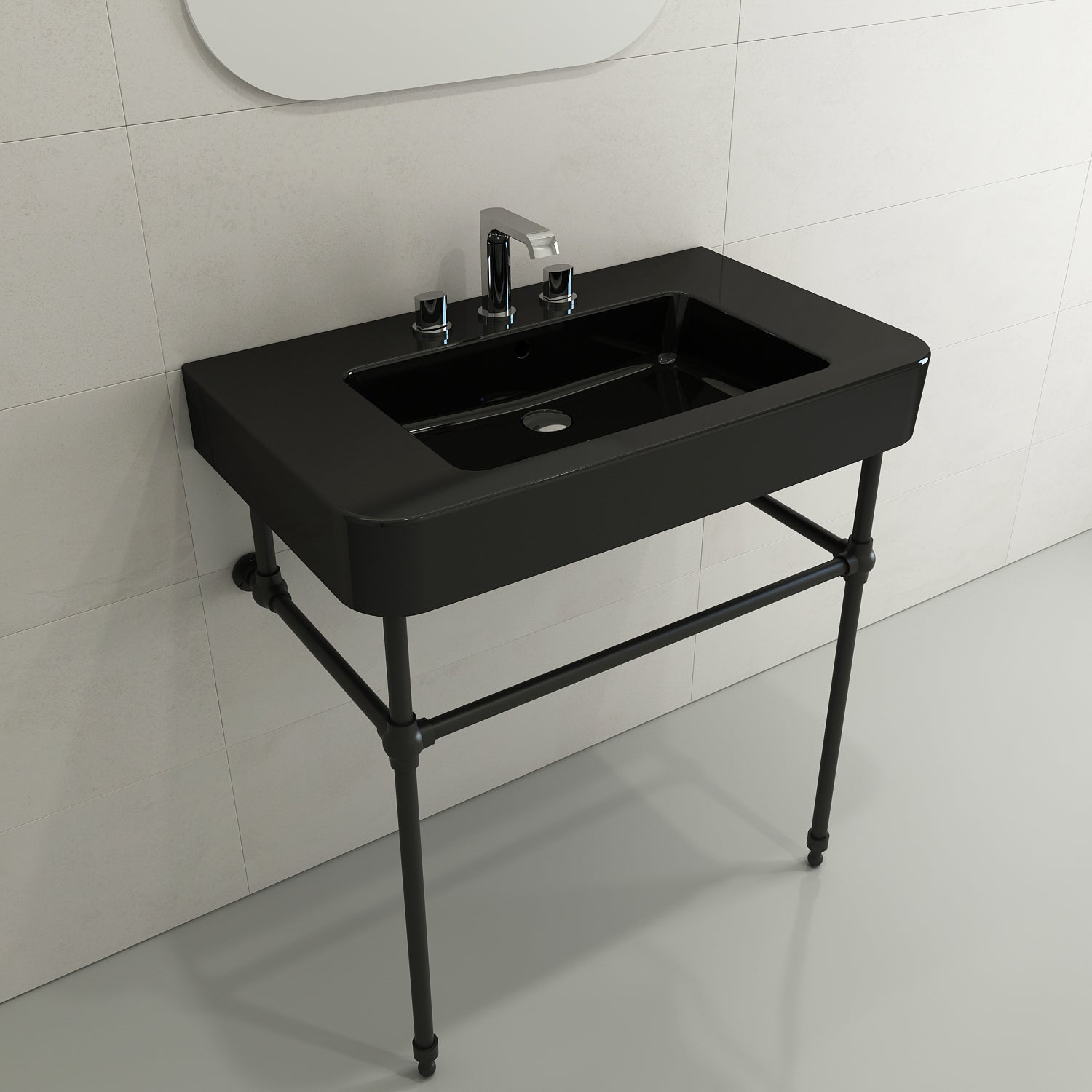 Alternate Image for BOCCHI Parma 34" Rectangle Wallmount Fireclay Bathroom Sink, Black, 3 Faucet Hole, 1124-005-0127