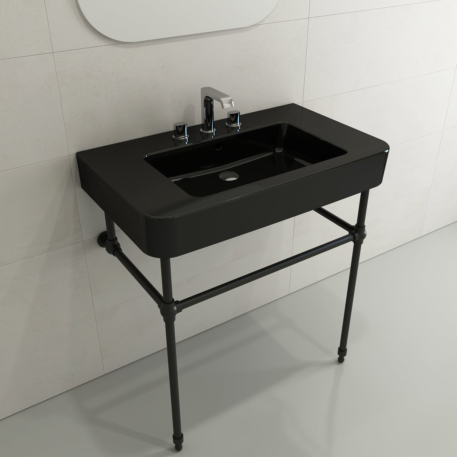 Alternate Image for BOCCHI Parma 34" Rectangle Wallmount Fireclay Bathroom Sink, Black, 3 Faucet Hole, 1124-005-0127
