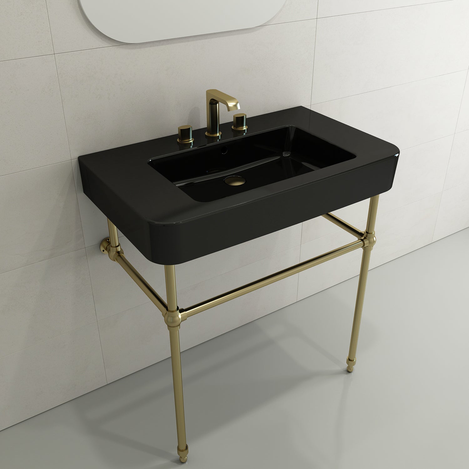 Alternate Image for BOCCHI Parma 34" Rectangle Wallmount Fireclay Bathroom Sink, Black, 3 Faucet Hole, 1124-005-0127