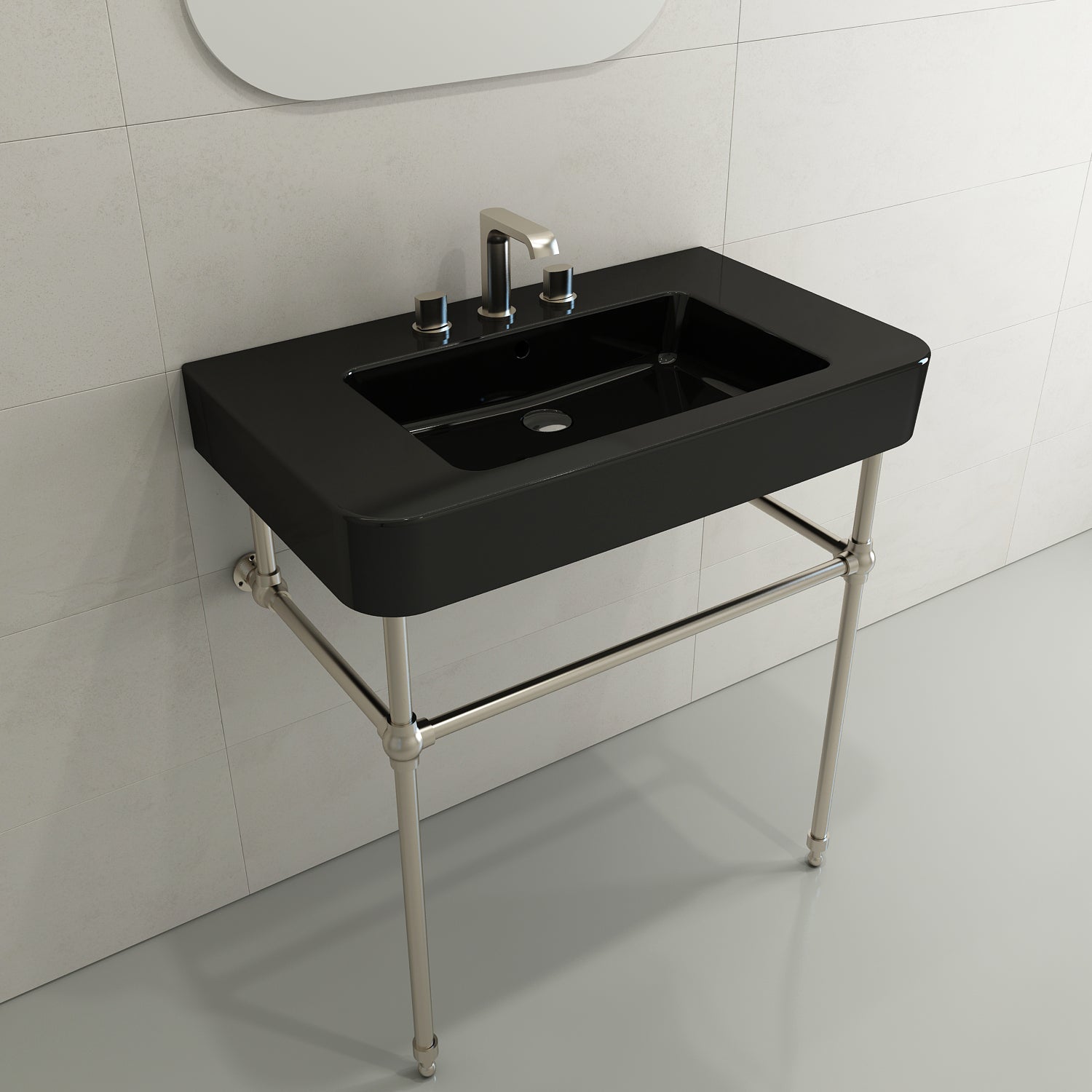 Alternate Image for BOCCHI Parma 34" Rectangle Wallmount Fireclay Bathroom Sink, Black, 3 Faucet Hole, 1124-005-0127