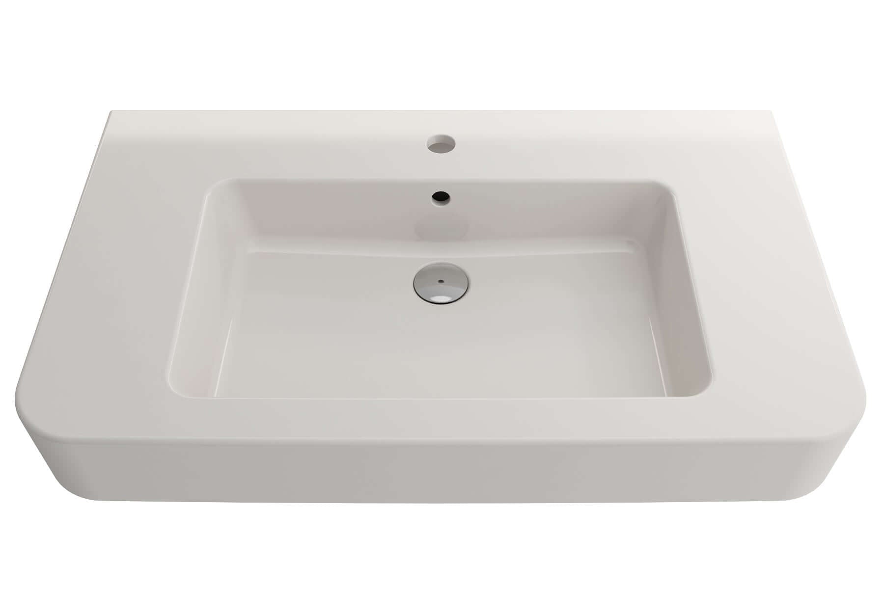 Alternate Image for BOCCHI Parma 34" Rectangle Wallmount Fireclay Bathroom Sink, Biscuit, Single Faucet Hole, 1124-014-0126
