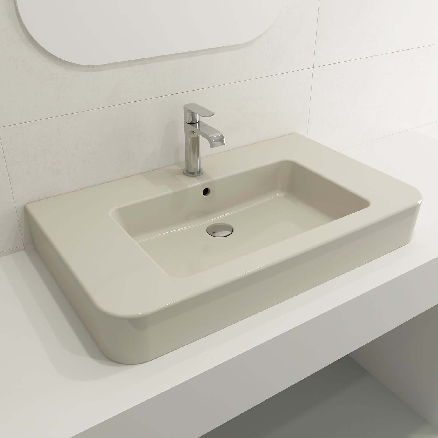 Alternate Image for BOCCHI Parma 34" Rectangle Wallmount Fireclay Bathroom Sink, Biscuit, Single Faucet Hole, 1124-014-0126