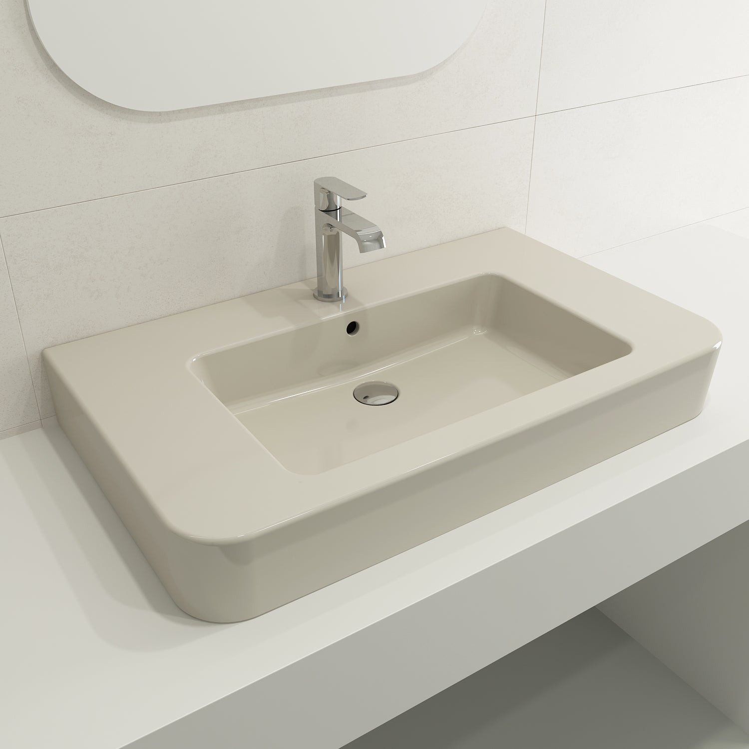 Alternate Image for BOCCHI Parma 34" Rectangle Wallmount Fireclay Bathroom Sink, Biscuit, Single Faucet Hole, 1124-014-0126