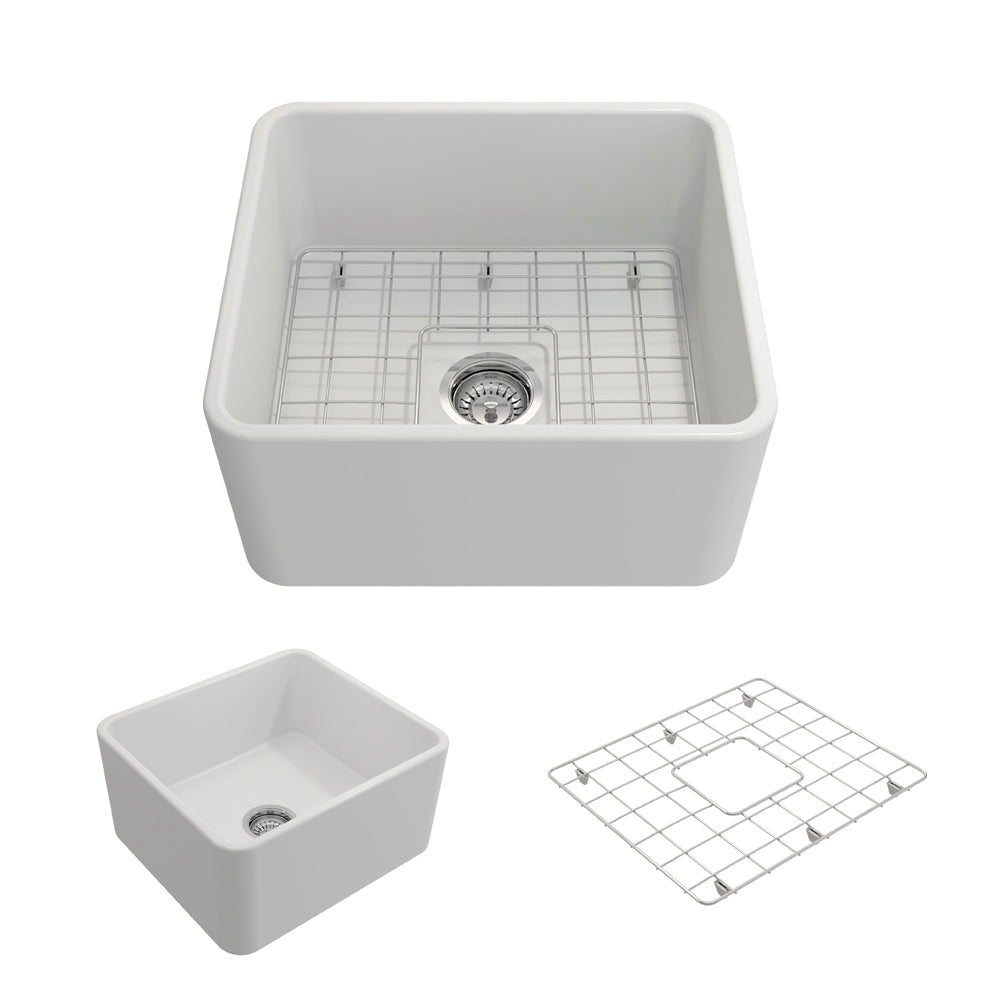Alternate Image for BOCCHI Classico 20" Fireclay Farmhouse Apron Single Bowl Kitchen Sink, Matte White, 1136-002-0120