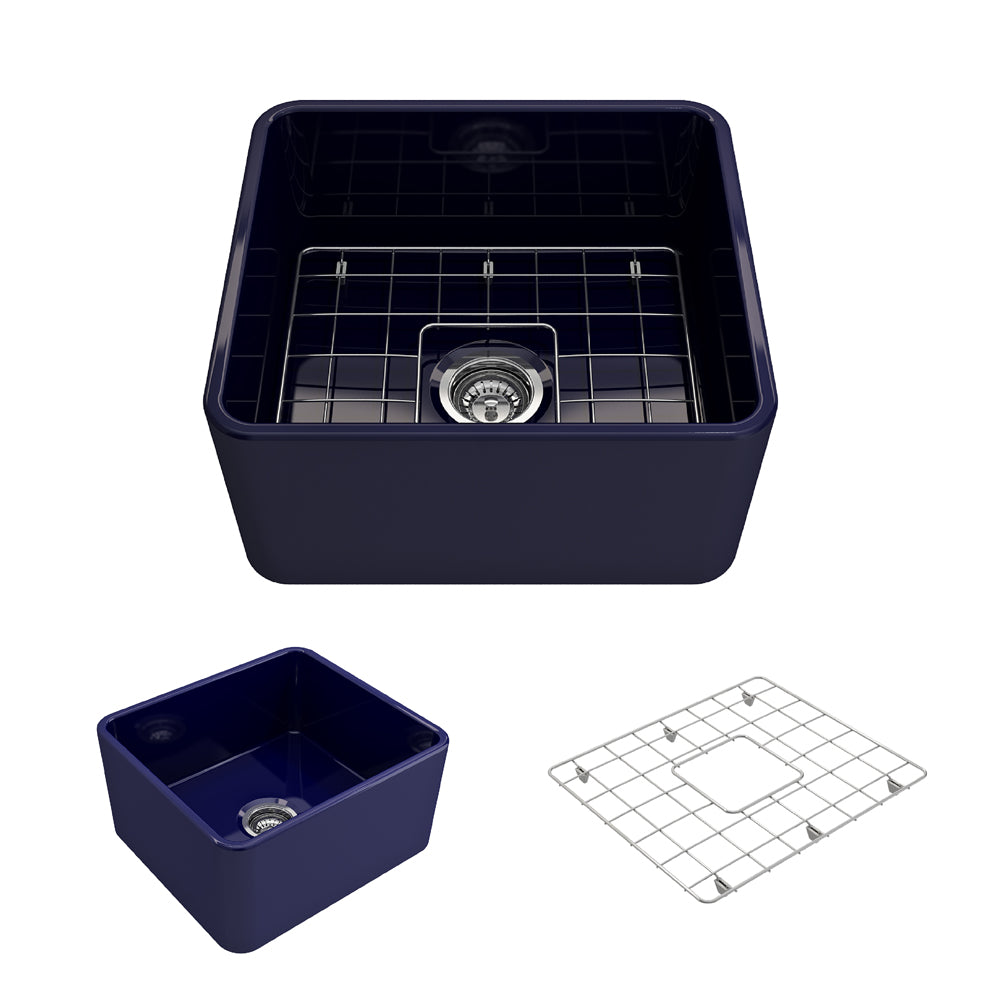BOCCHI Classico 20" Fireclay Farmhouse Apron Single Bowl Kitchen Sink, Sapphire Blue, 1136-010-0120