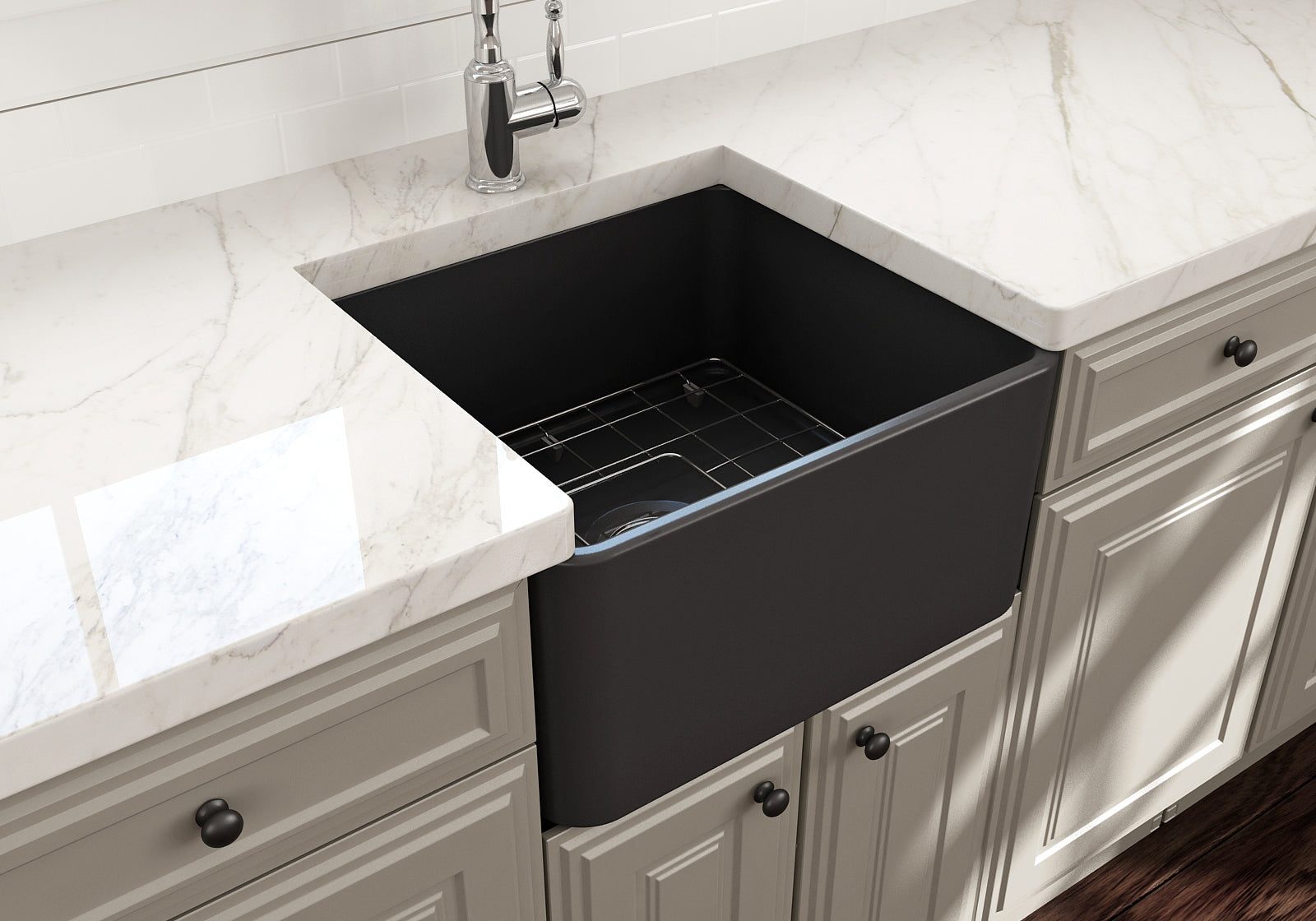 Alternate Image for BOCCHI Classico 20" Fireclay Farmhouse Apron Single Bowl Kitchen Sink, Matte Dark Gray, 1136-020-0120