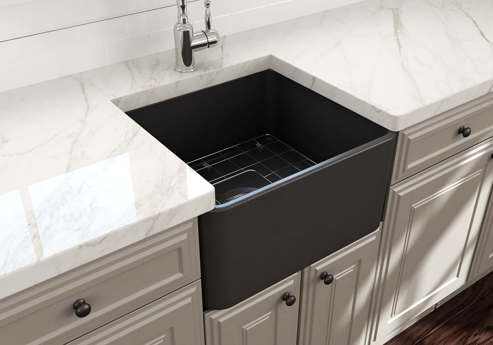 Alternate Image for BOCCHI Classico 20" Fireclay Farmhouse Apron Single Bowl Kitchen Sink, Matte Dark Gray, 1136-020-0120