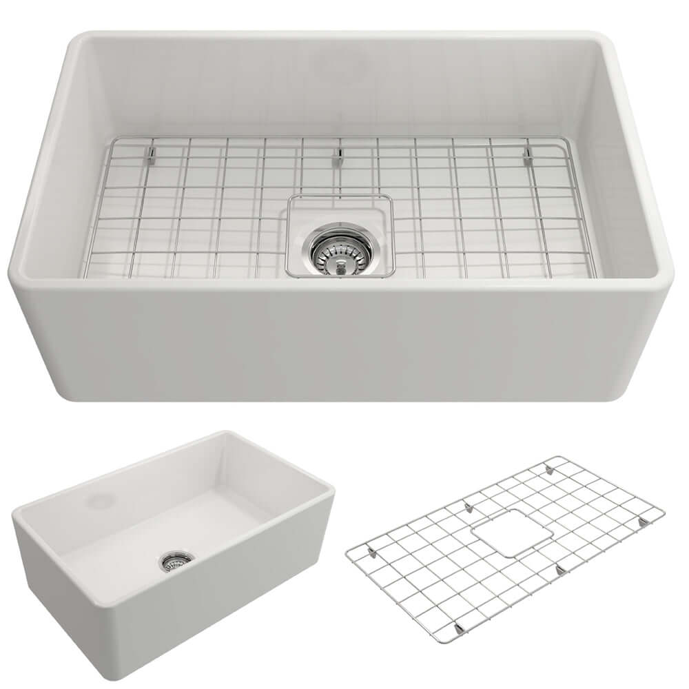 BOCCHI Classico 30" Fireclay Farmhouse Apron Single Bowl Kitchen Sink, White, 1138-001-0120
