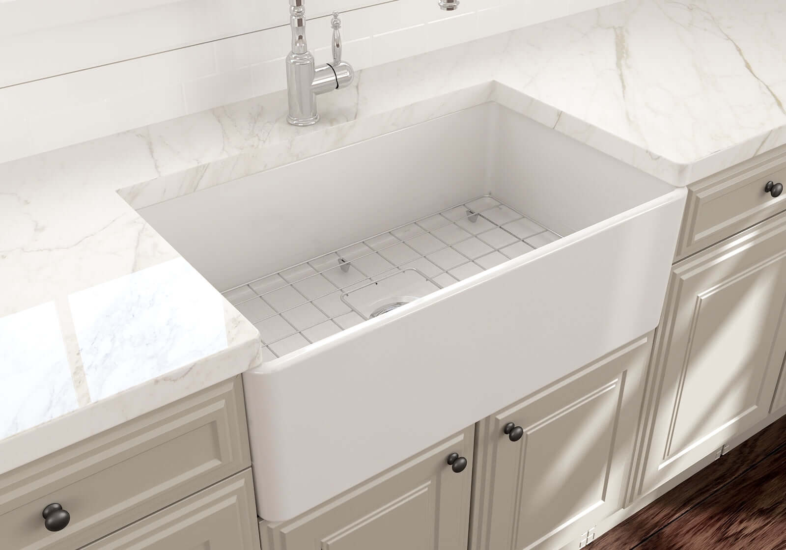 Alternate Image for BOCCHI Classico 30" Fireclay Farmhouse Apron Single Bowl Kitchen Sink, White, 1138-001-0120