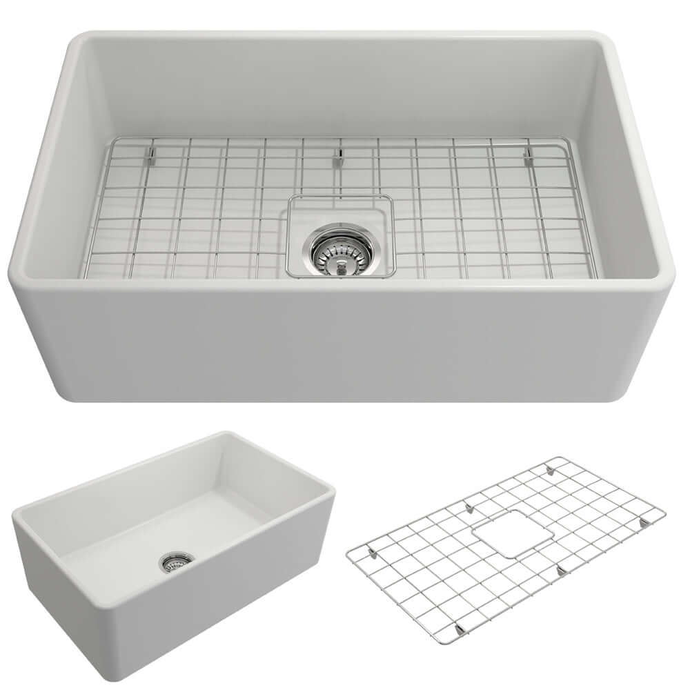 Alternate Image for BOCCHI Classico 30" Fireclay Farmhouse Apron Single Bowl Kitchen Sink, Matte White, 1138-002-0120