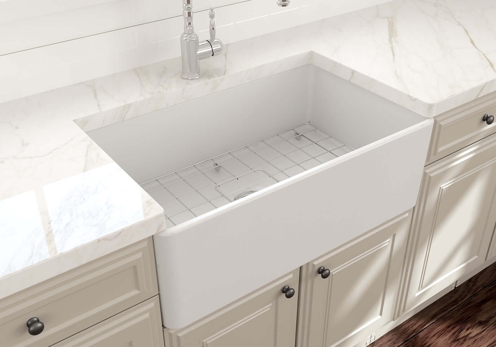 Alternate Image for BOCCHI Classico 30" Fireclay Farmhouse Apron Single Bowl Kitchen Sink, Matte White, 1138-002-0120