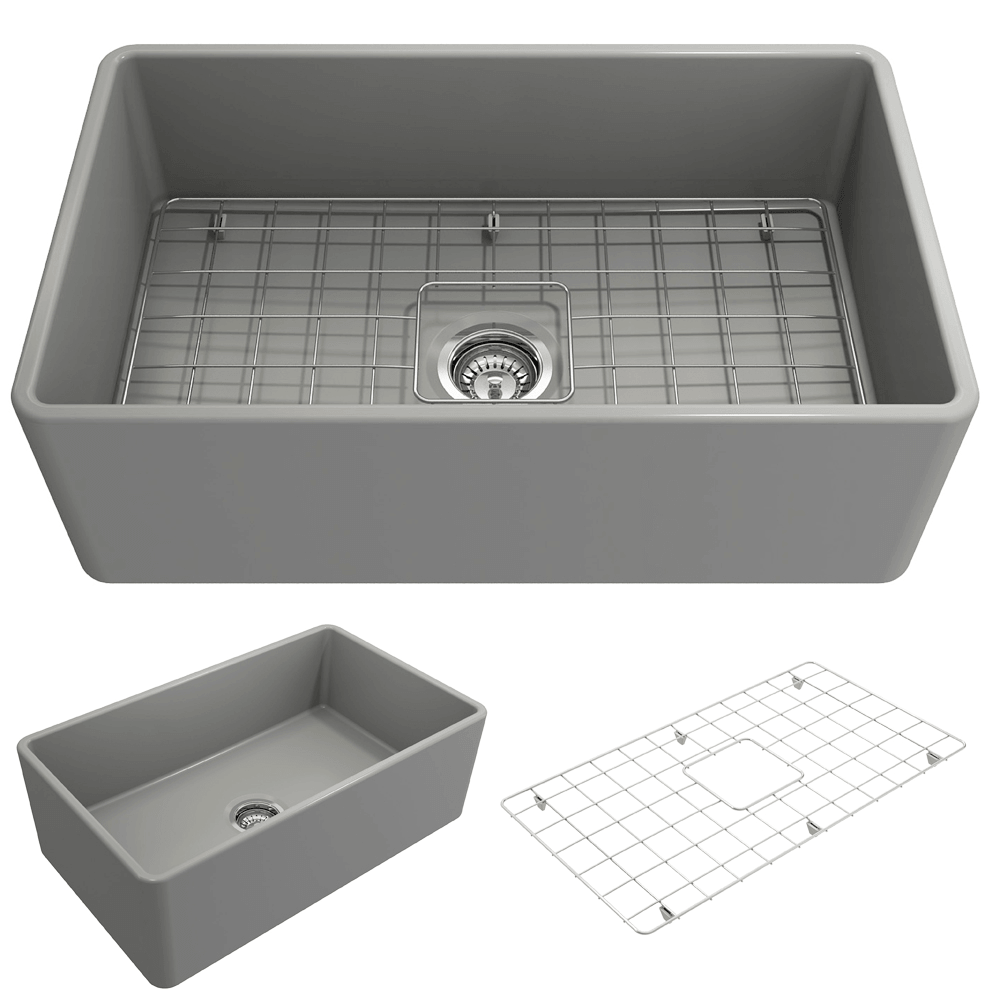 Alternate Image for BOCCHI Classico 30" Fireclay Farmhouse Apron Single Bowl Kitchen Sink, Matte Gray, 1138-006-0120