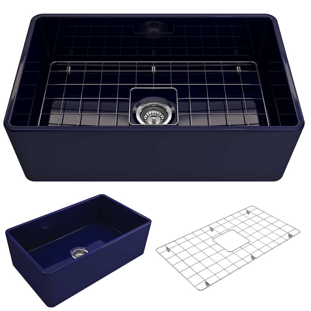 BOCCHI Classico 30" Fireclay Farmhouse Apron Single Bowl Kitchen Sink, Sapphire Blue, 1138-010-0120
