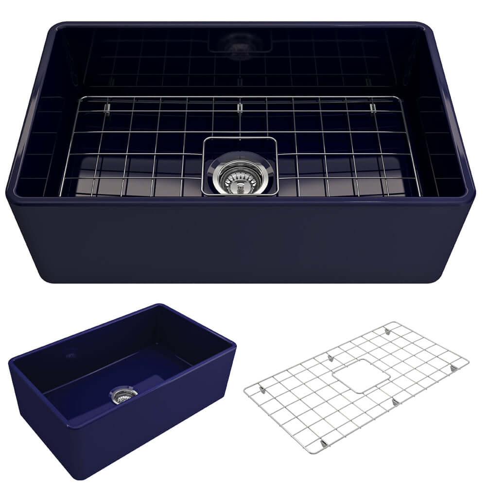 Alternate Image for BOCCHI Classico 30" Fireclay Farmhouse Apron Single Bowl Kitchen Sink, Sapphire Blue, 1138-010-0120