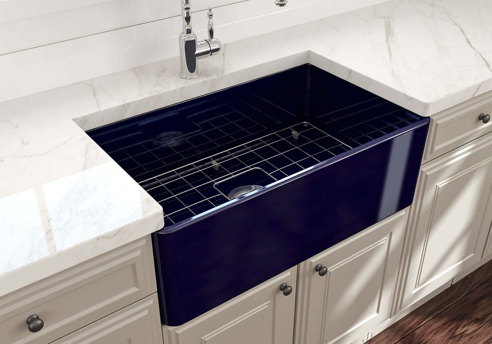 Alternate Image for BOCCHI Classico 30" Fireclay Farmhouse Apron Single Bowl Kitchen Sink, Sapphire Blue, 1138-010-0120
