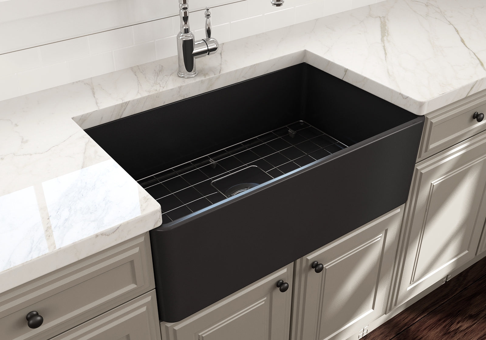 Alternate Image for BOCCHI Classico 30" Fireclay Farmhouse Apron Single Bowl Kitchen Sink, Matte Dark Gray, 1138-020-0120