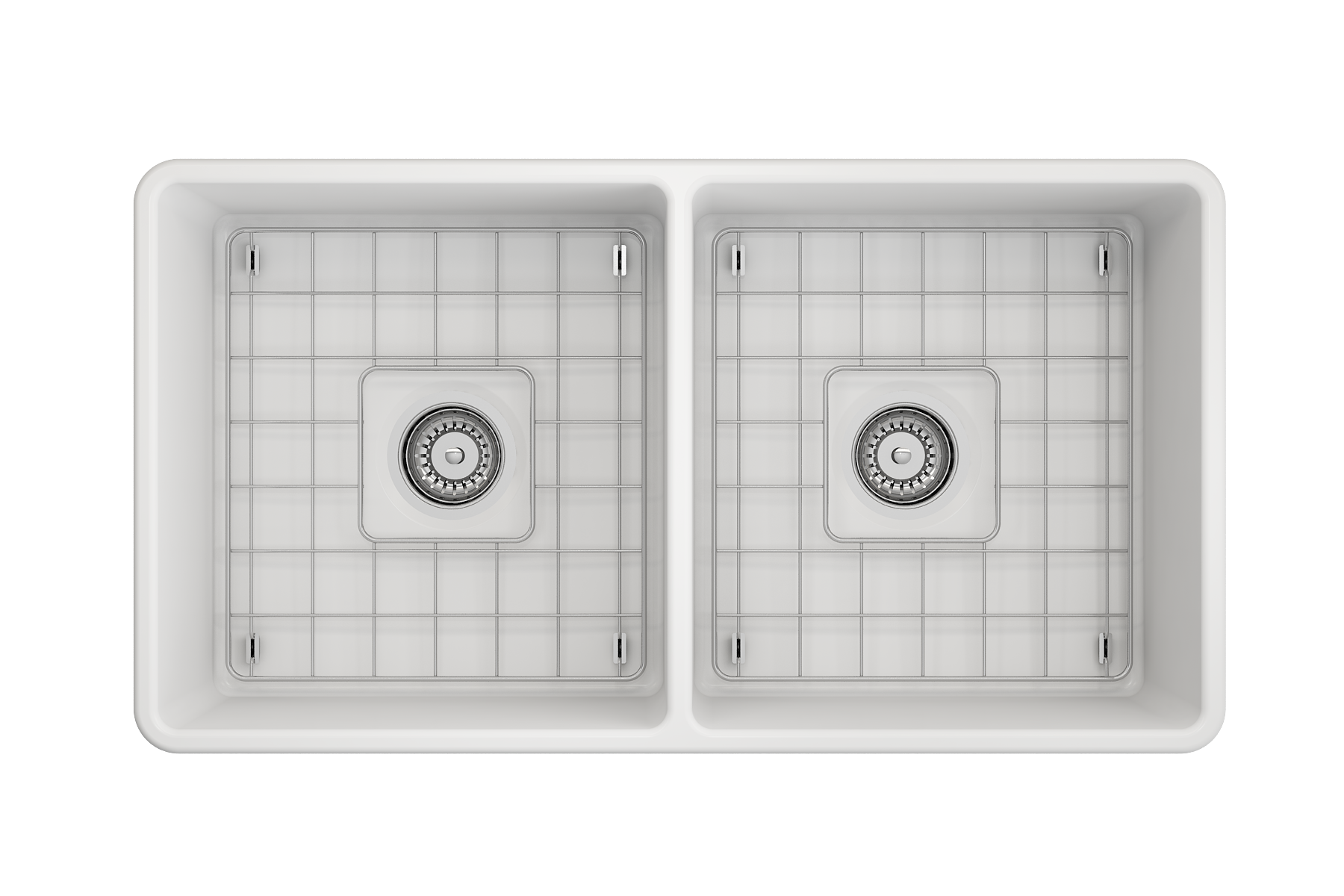 Alternate Image for BOCCHI Classico 33" Fireclay Farmhouse Apron 50/50 Double Bowl Kitchen Sink, Matte White, 1139-002-0120