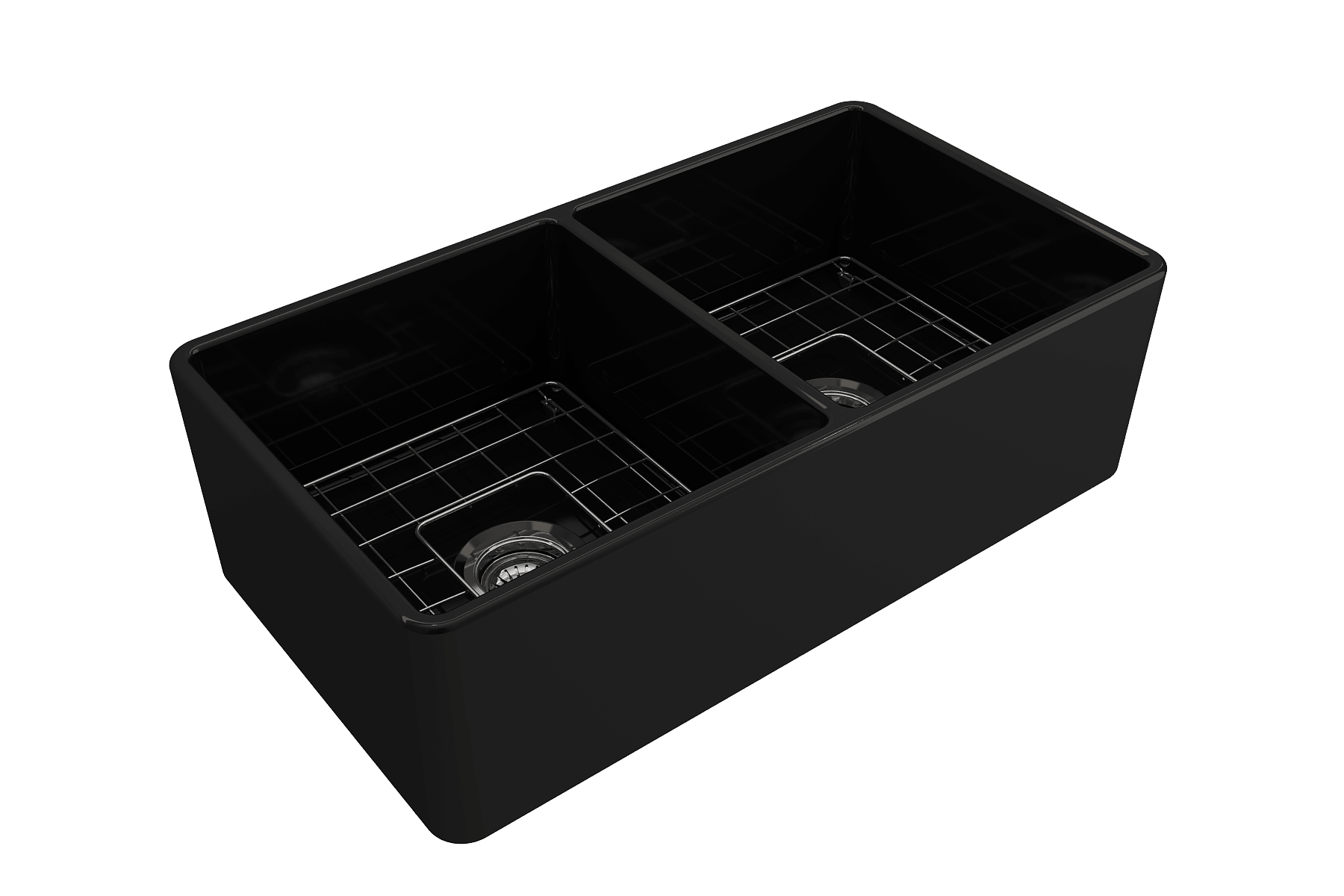 Alternate Image for BOCCHI Classico 33" Fireclay Farmhouse Apron 50/50 Double Bowl Kitchen Sink, Matte Black, 1139-004-0120
