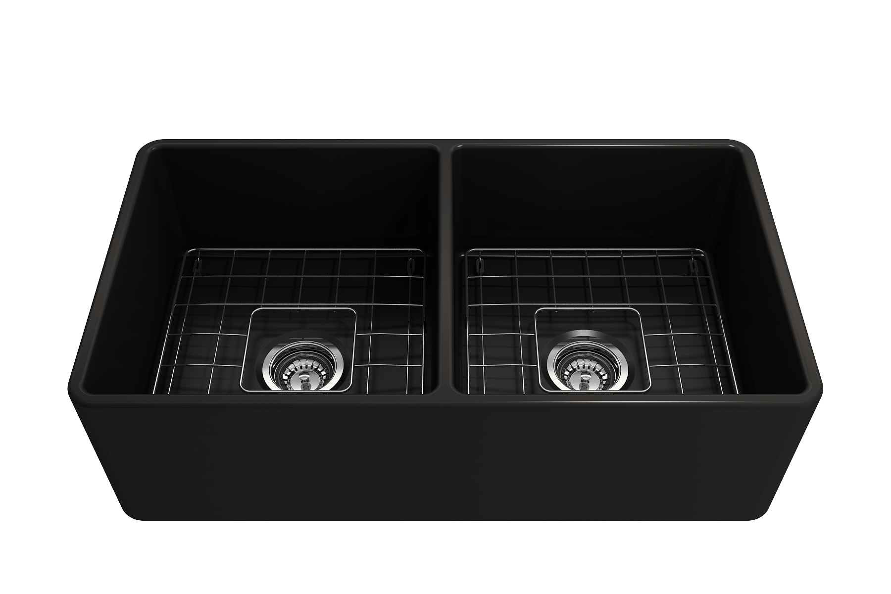 Alternate Image for BOCCHI Classico 33" Fireclay Farmhouse Apron 50/50 Double Bowl Kitchen Sink, Matte Black, 1139-004-0120