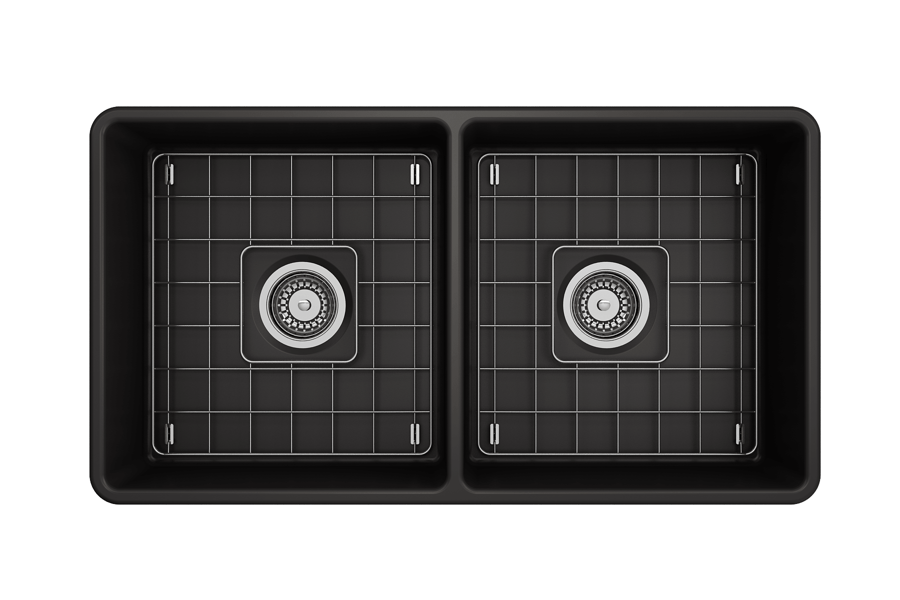 Alternate Image for BOCCHI Classico 33" Fireclay Farmhouse Apron 50/50 Double Bowl Kitchen Sink, Matte Black, 1139-004-0120