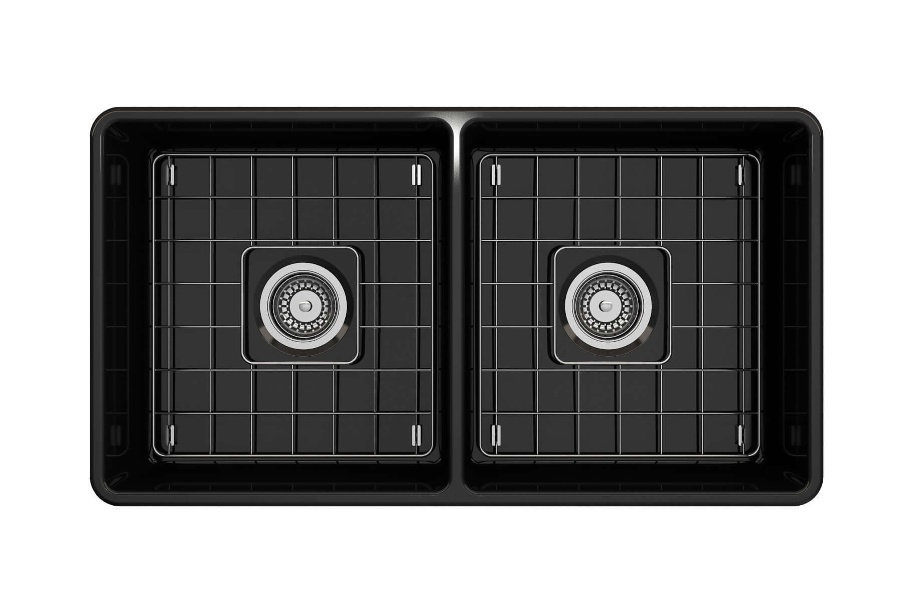 Alternate Image for BOCCHI Classico 33" Fireclay Farmhouse Apron 50/50 Double Bowl Kitchen Sink, Black, 1139-005-0120