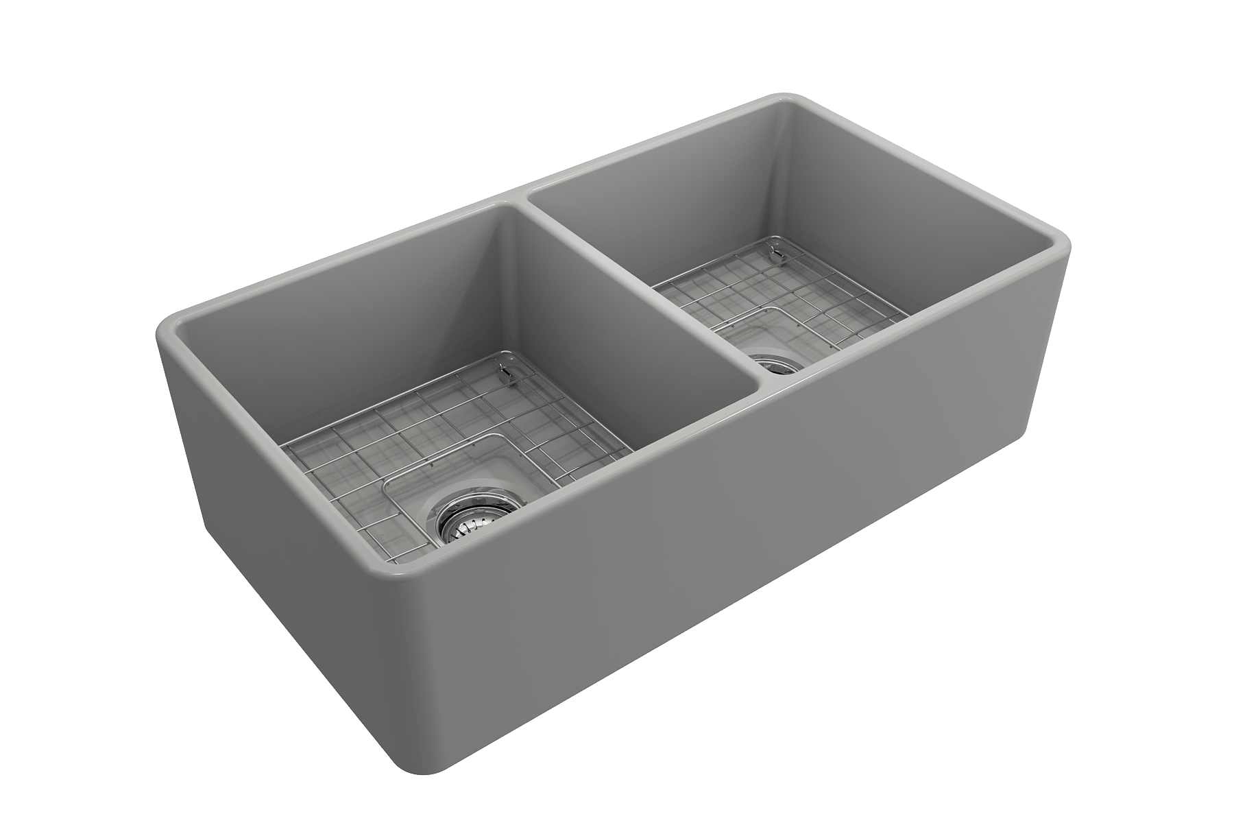 Alternate Image for BOCCHI Classico 33" Fireclay Farmhouse Apron 50/50 Double Bowl Kitchen Sink, Matte Gray, 1139-006-0120