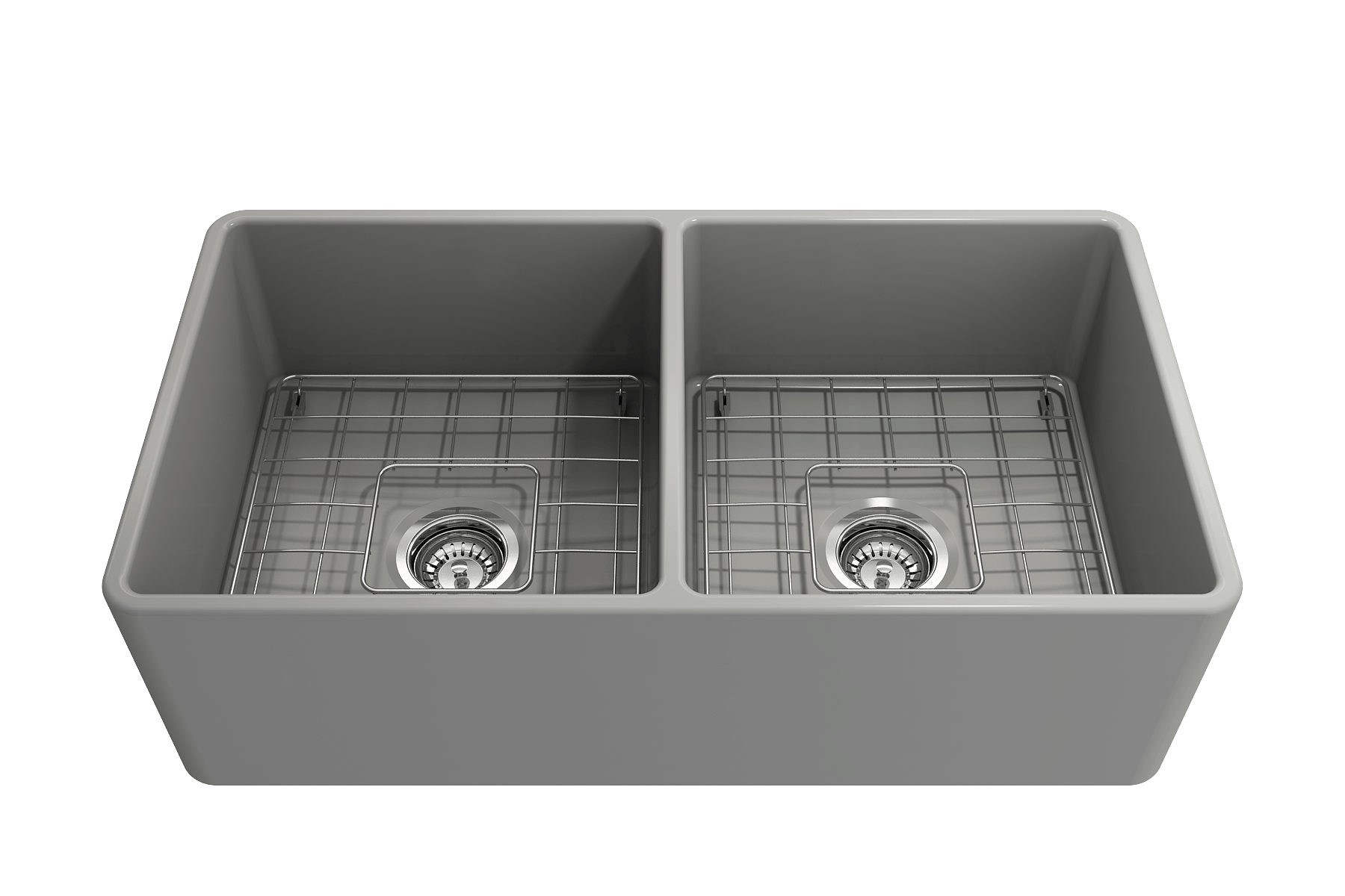 Alternate Image for BOCCHI Classico 33" Fireclay Farmhouse Apron 50/50 Double Bowl Kitchen Sink, Matte Gray, 1139-006-0120