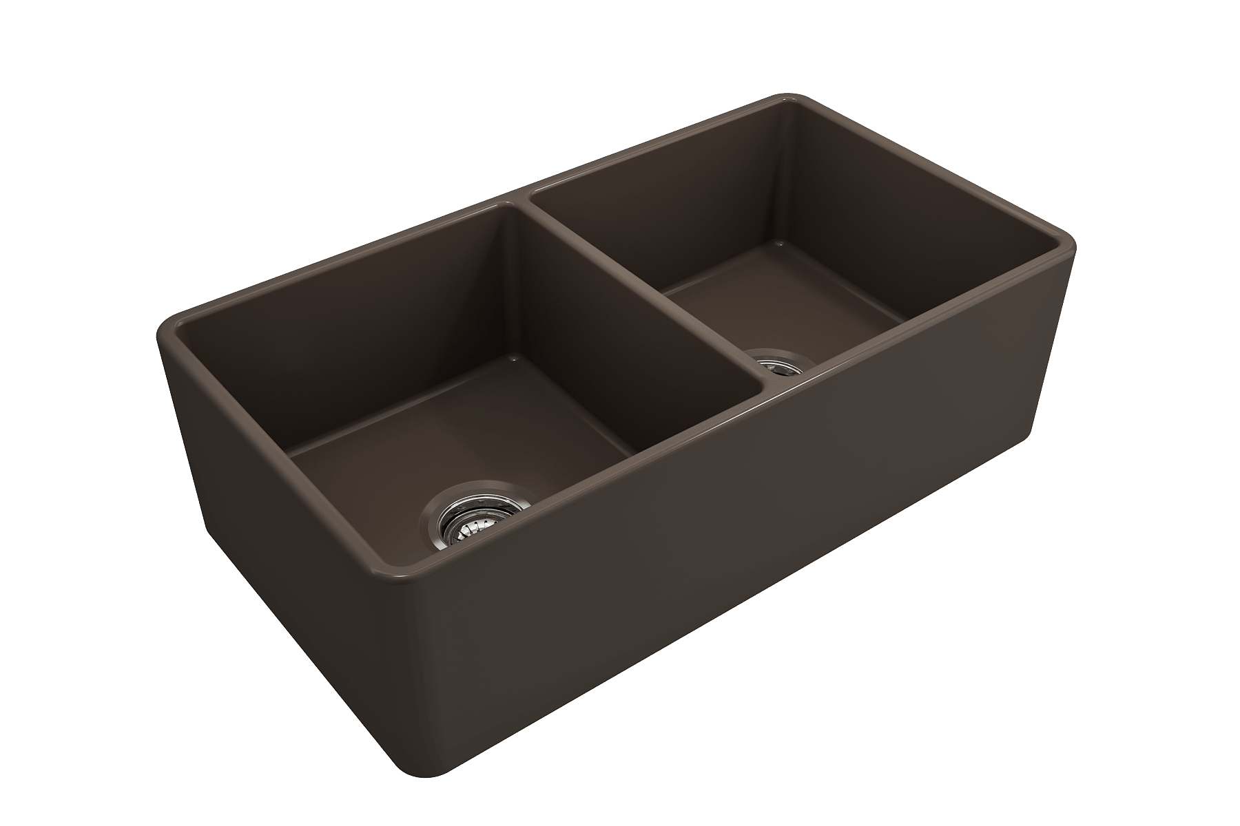 Alternate Image for BOCCHI Classico 33" Fireclay Farmhouse Apron 50/50 Double Bowl Kitchen Sink, Matte Brown, 1139-025-0120