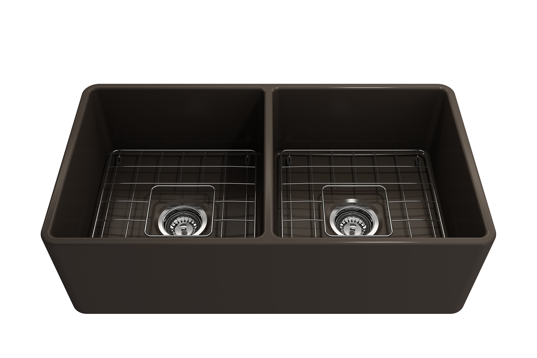 Alternate Image for BOCCHI Classico 33" Fireclay Farmhouse Apron 50/50 Double Bowl Kitchen Sink, Matte Brown, 1139-025-0120